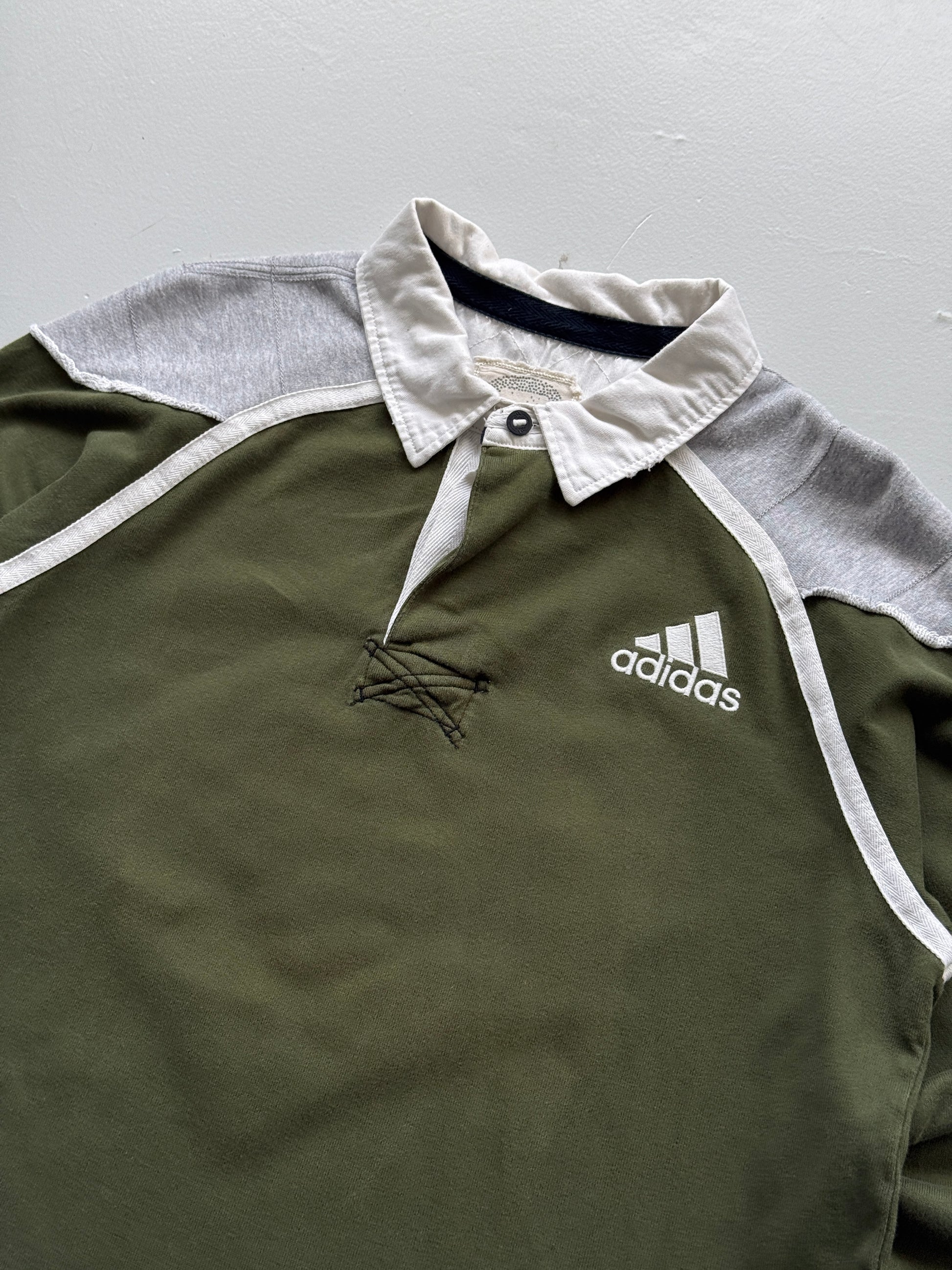 Adidas Olive Green & Grey 00's Vintage Rugby Polo Shirt - XL