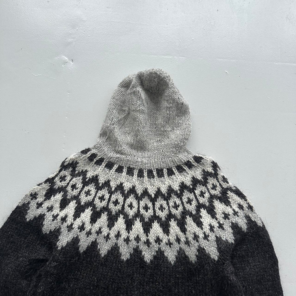 Charcoal Grey Hand Made 80s Vintage Woollen Knit Full-Zip Jumper / Hoodie - Large