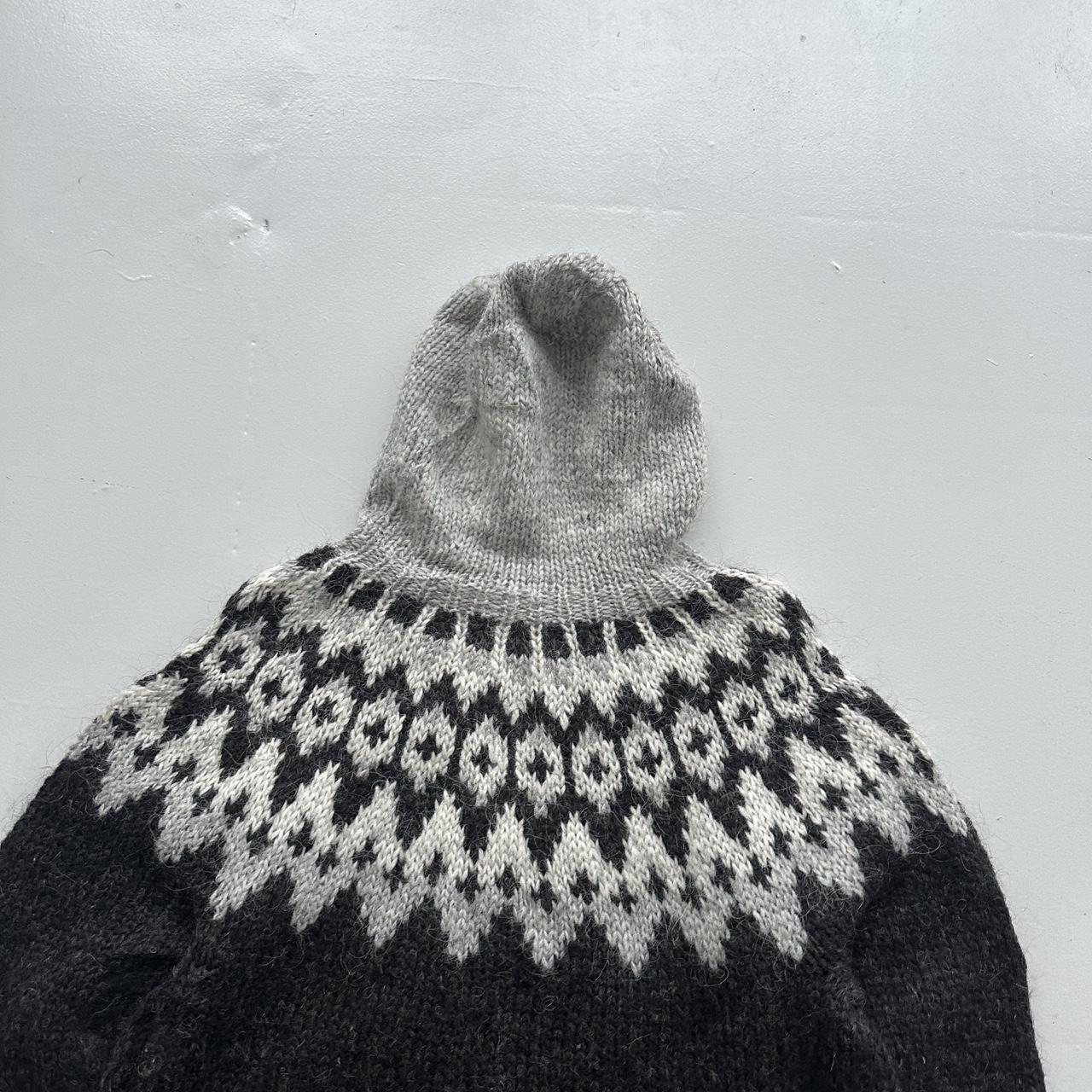 Charcoal Grey Hand Made 80s Vintage Woollen Knit Full-Zip Jumper / Hoodie - Large