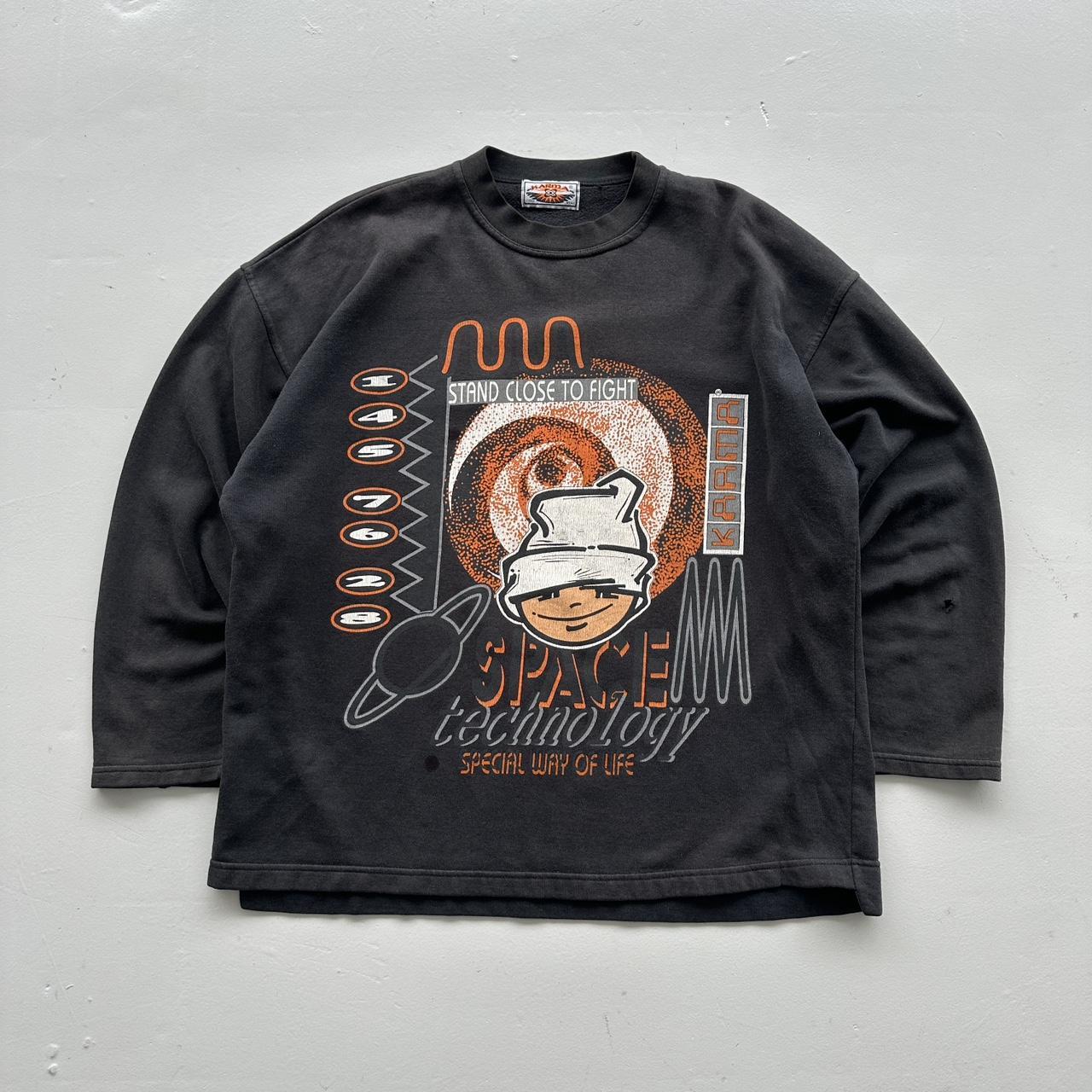 Faded Grey Karma Techno 90’s Vintage Graphic Sweatshirt - XL
