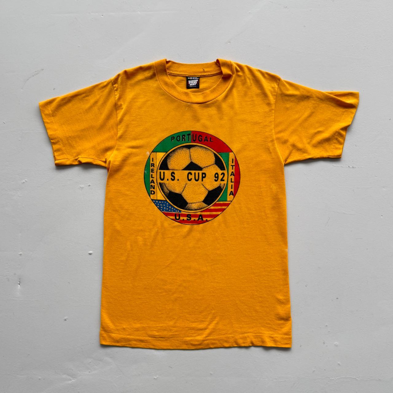 Yellow US Cup 90s Vintage Graphic Football T-Shirt - Small