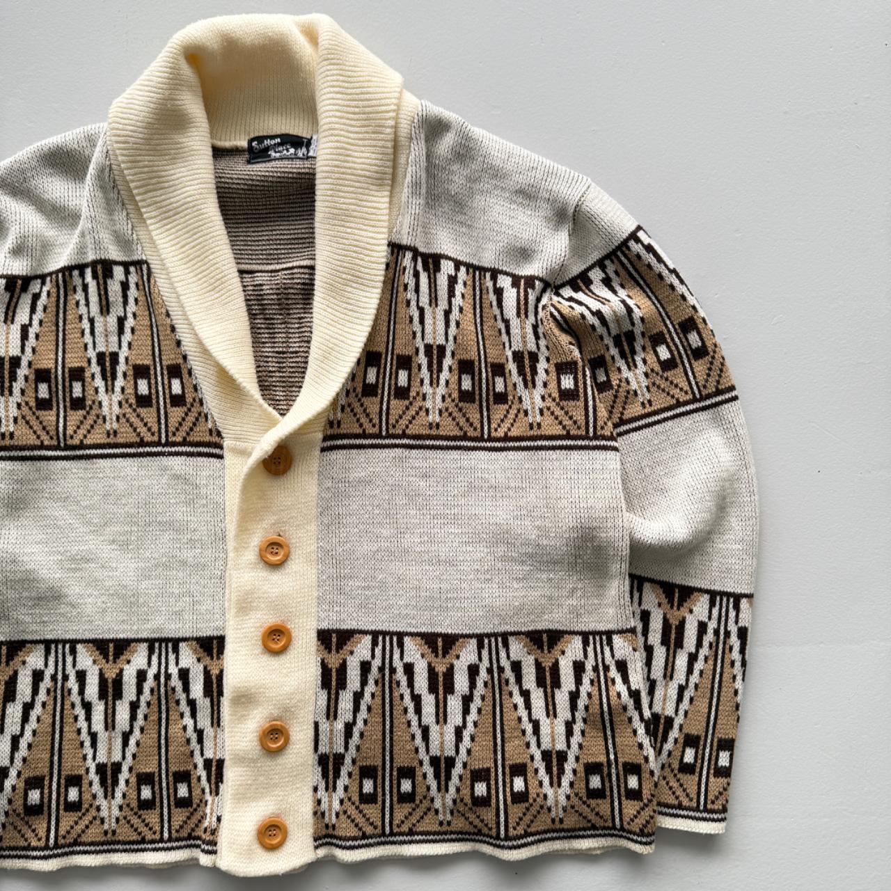 Cream Knit 80's Vintage Heavy Cardigan - XL