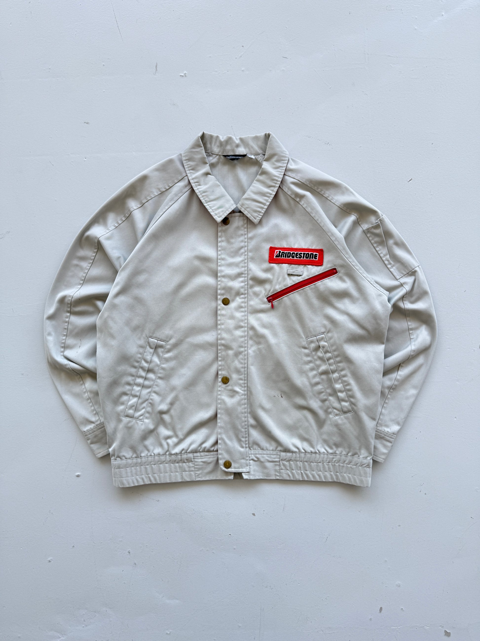 Grey Japanese Workwear 90's Vintage Bridgestone Mechanics Jacket - Medium