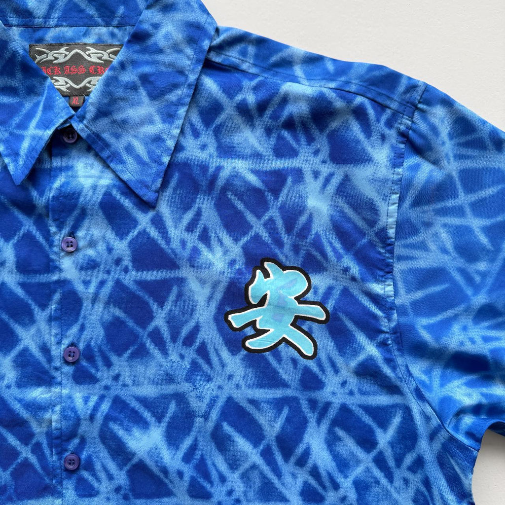 Blue Crazy Gothic Tribal Surfwear 00's Shirt - XL