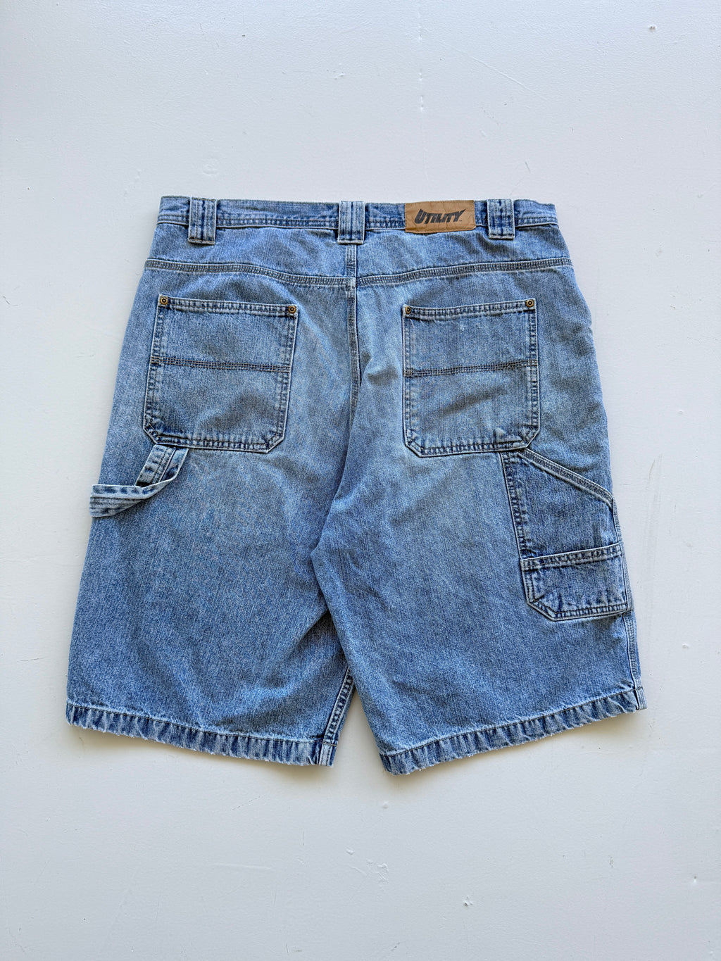 Light Blue Utility 90's Vintage Baggy Carpenter Denim Shorts - W38 x L11.5