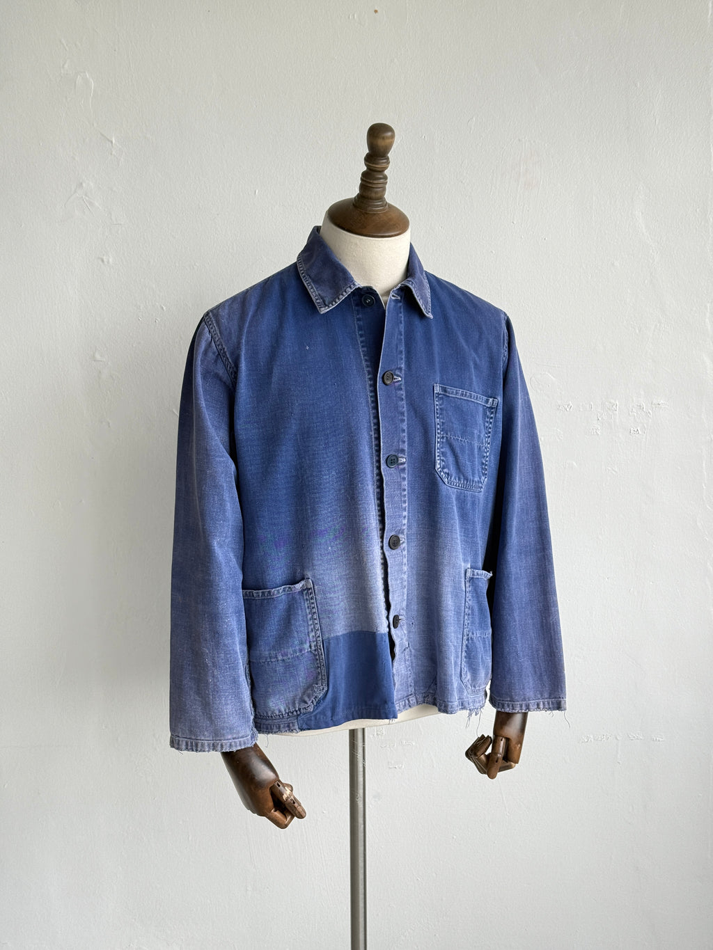 Faded Blue French Vintage Workwear Chore Jacket CH394 - Small