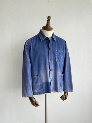 Faded Blue French Vintage Workwear Chore Jacket CH394 - Small