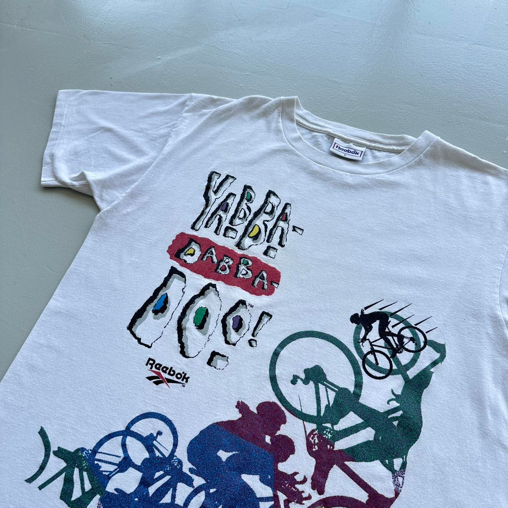 White Reebok The Flintstones Cycling Vintage 90s Rare T-shirt - XL