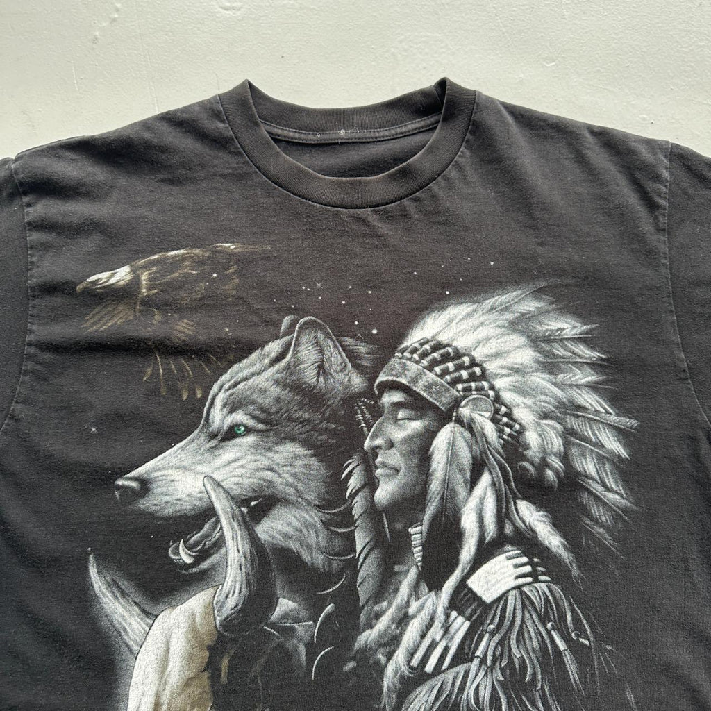 Black Native American / Wolfskin 90s Vintage T-shirt - Large