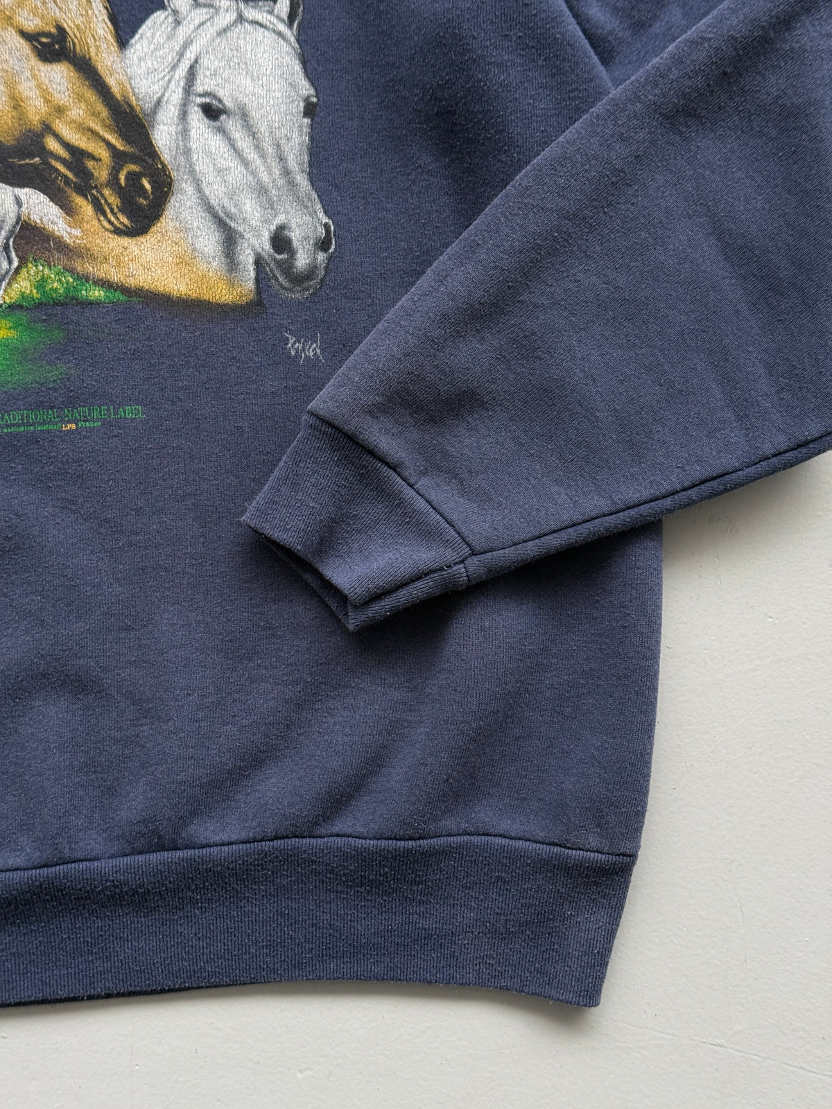 Faded Navy Horse Graphic 90's Vintage Sweatshirt - Small