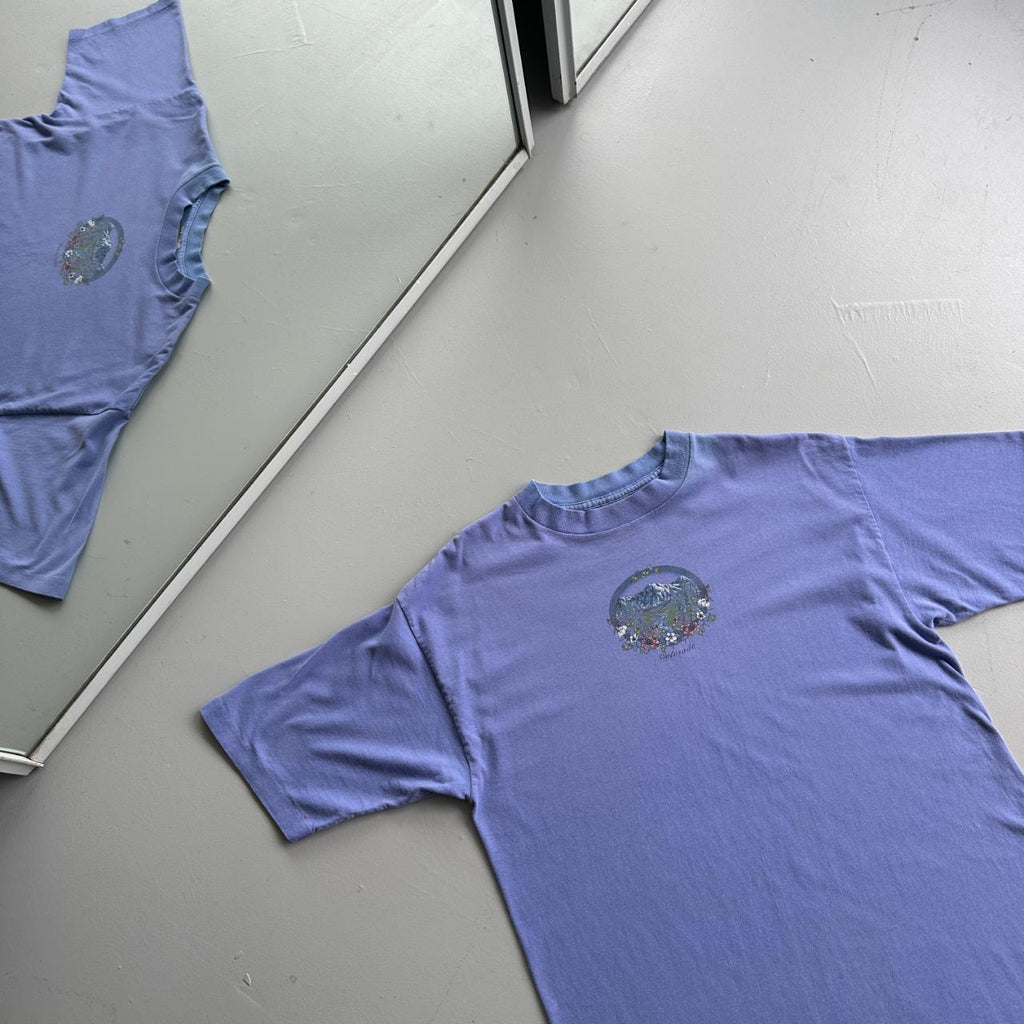 Faded Lilac Colarado Flowers / Mountain 90s Vintage T-shirt - Large
