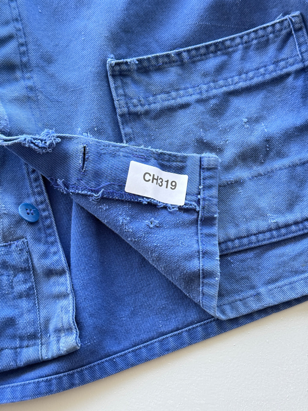 Thrashed Blue French Chore Jacket 90's Vintage Workwear CH319 - Small