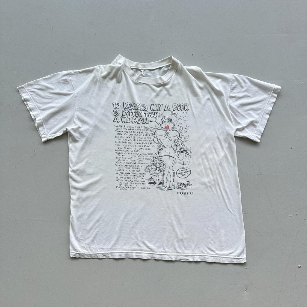 White Novelty Beer Vintage 90's T-shirt - Boxy XL