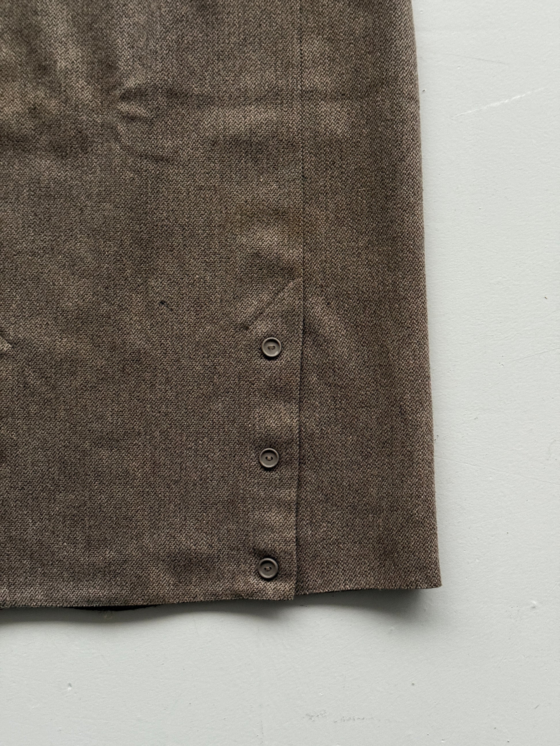 Brown Woollen 80's Vintage Midi High Waisted Pencil Skirt - UK 14