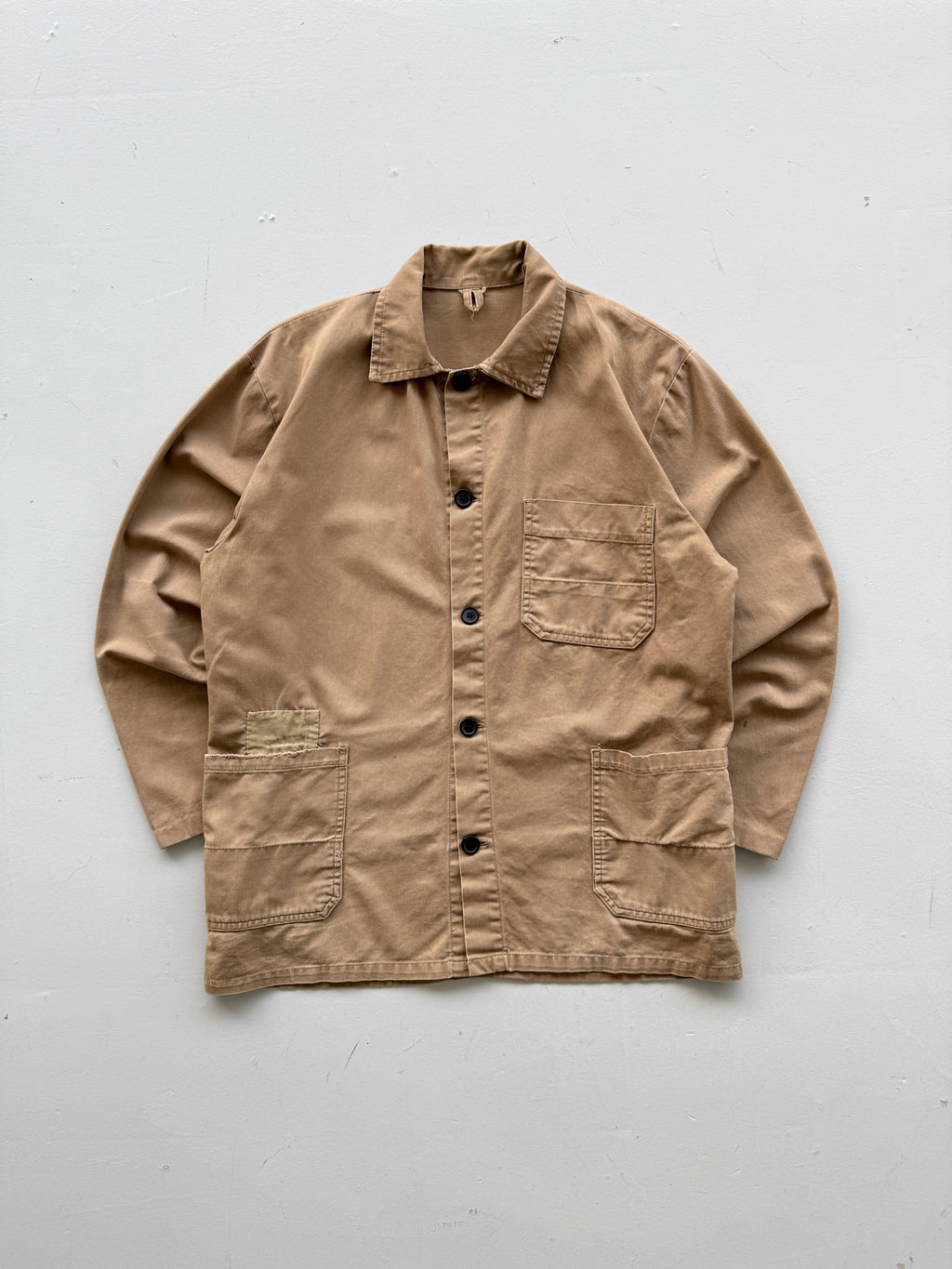Beige Chore Jacket 90's Vintage Thrashed Workwear CH103 - Medium