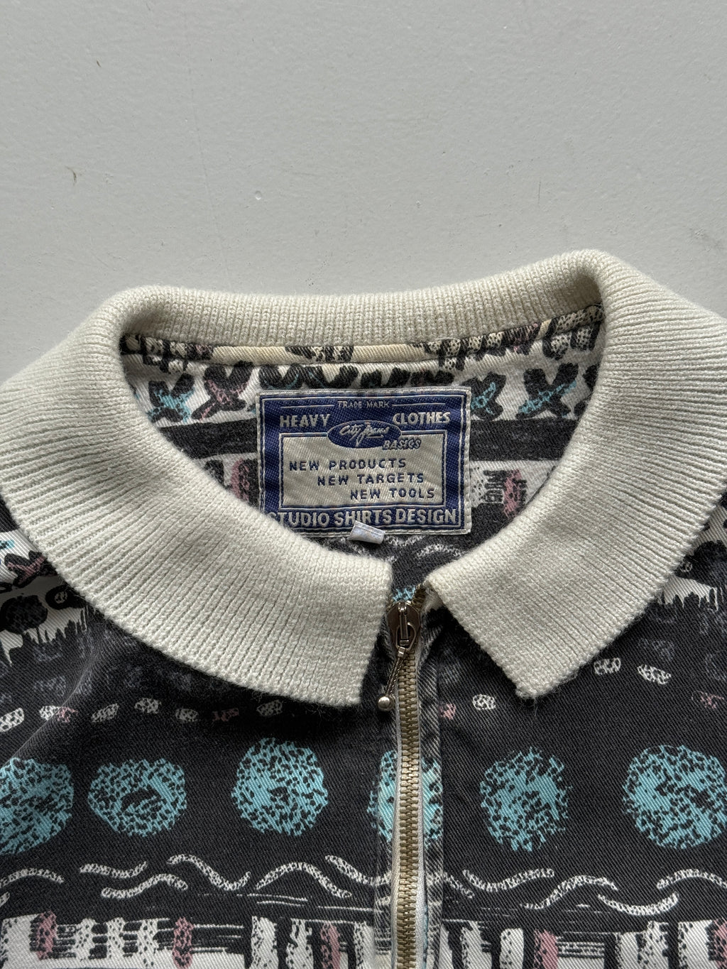 Striped Pattern Studio Shirt 80's Vintage Quarter Zip Pullover - XL