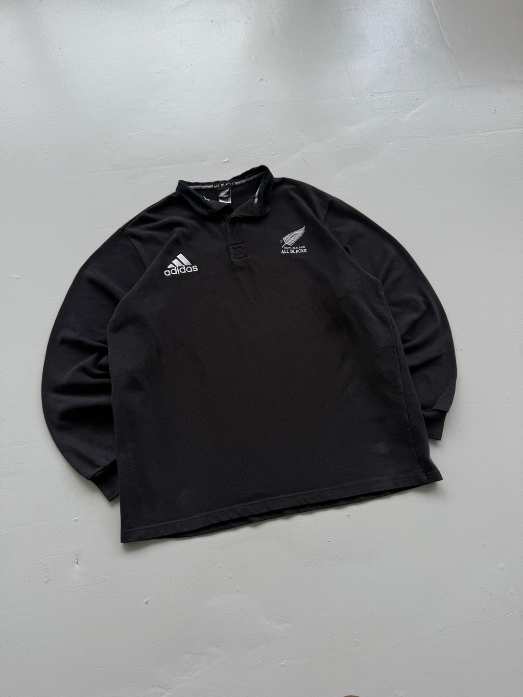 Adidas New Zealand All Blacks 90's Vintage Rugby Long Sleeve Polo - XL