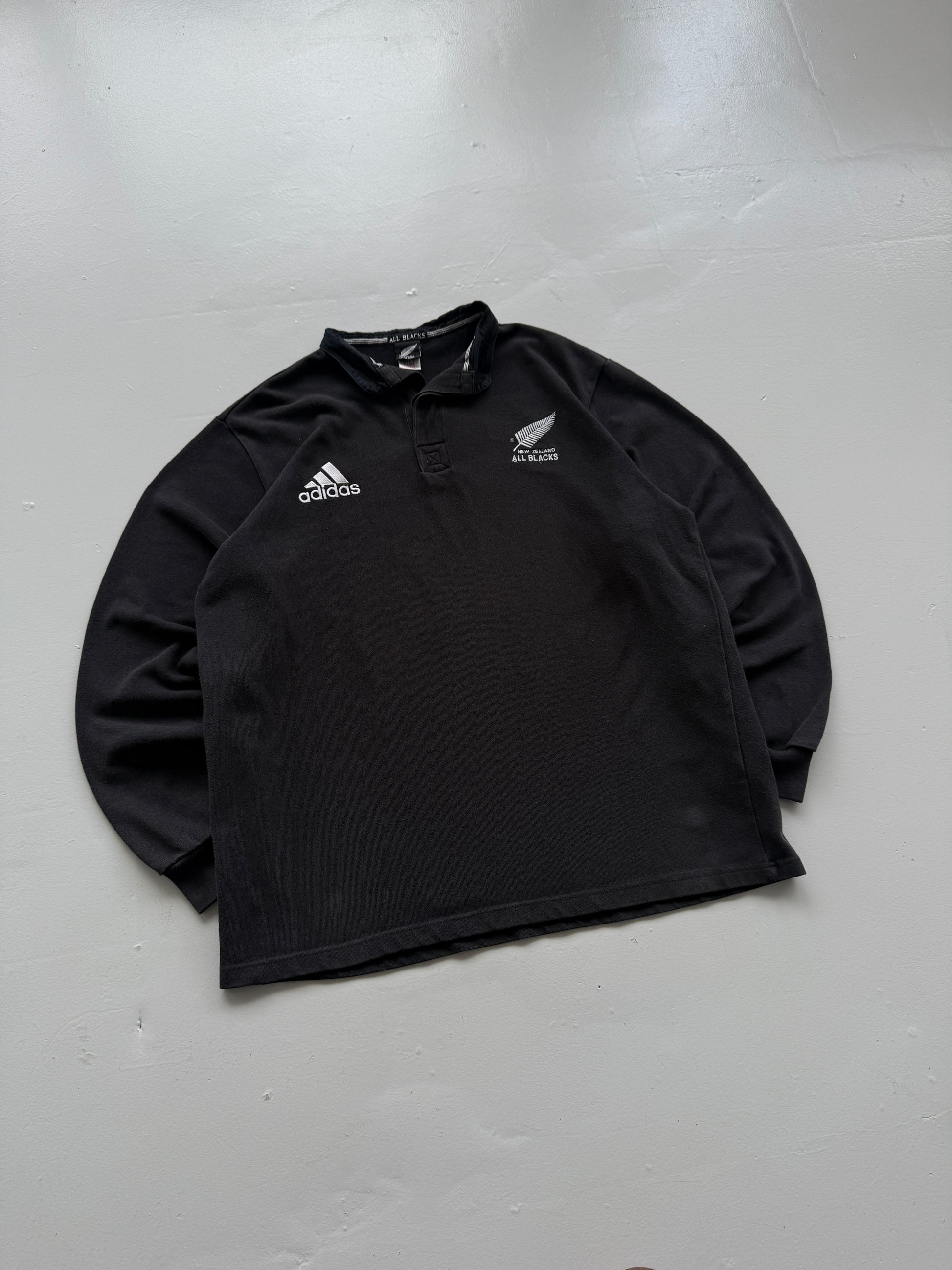 Adidas New Zealand All Blacks 90's Vintage Rugby Long Sleeve Polo - XL