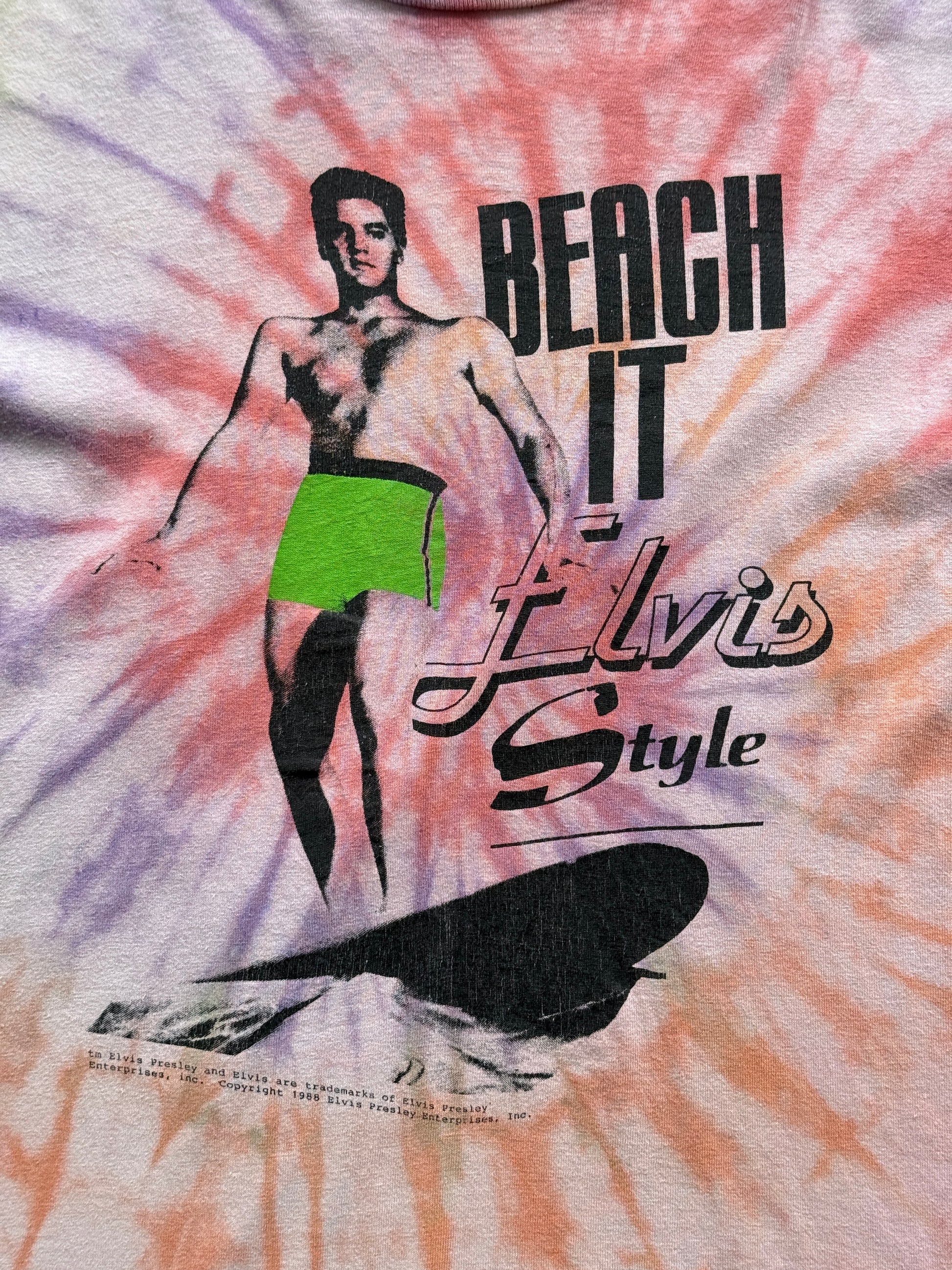 Pink Tie Dye Elvis 90's Vintage Graphic Single Stitch T-Shirt - Small