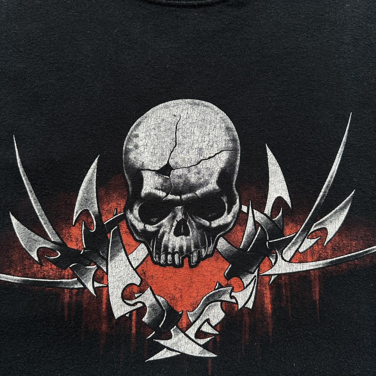 Black Tribal Skull Gothic Y2K 00s Vintage Graphic T-Shirt - 2XL