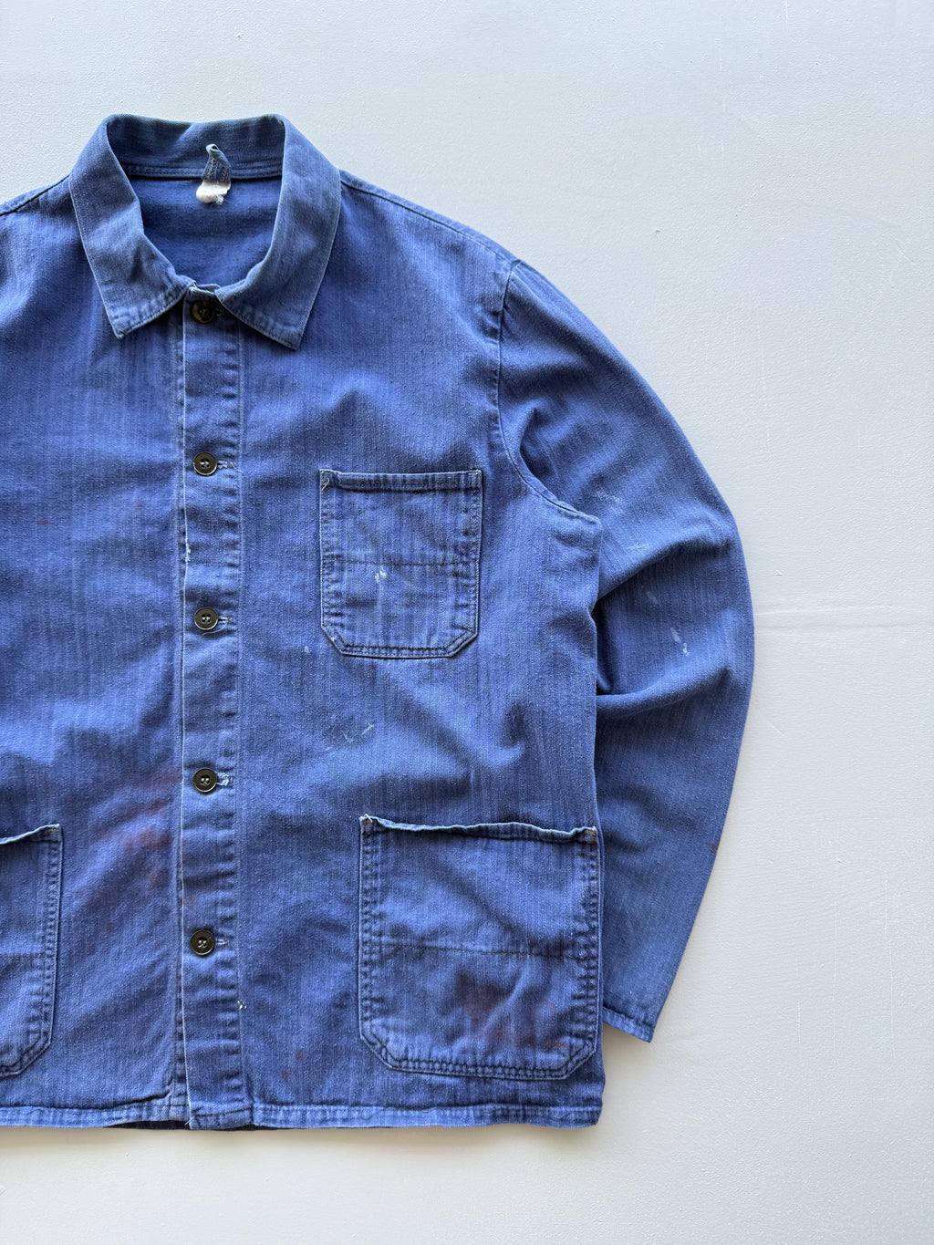 Blue French Chore Jacket 90's Vintage Herringbone Workwear CH309 - Medium