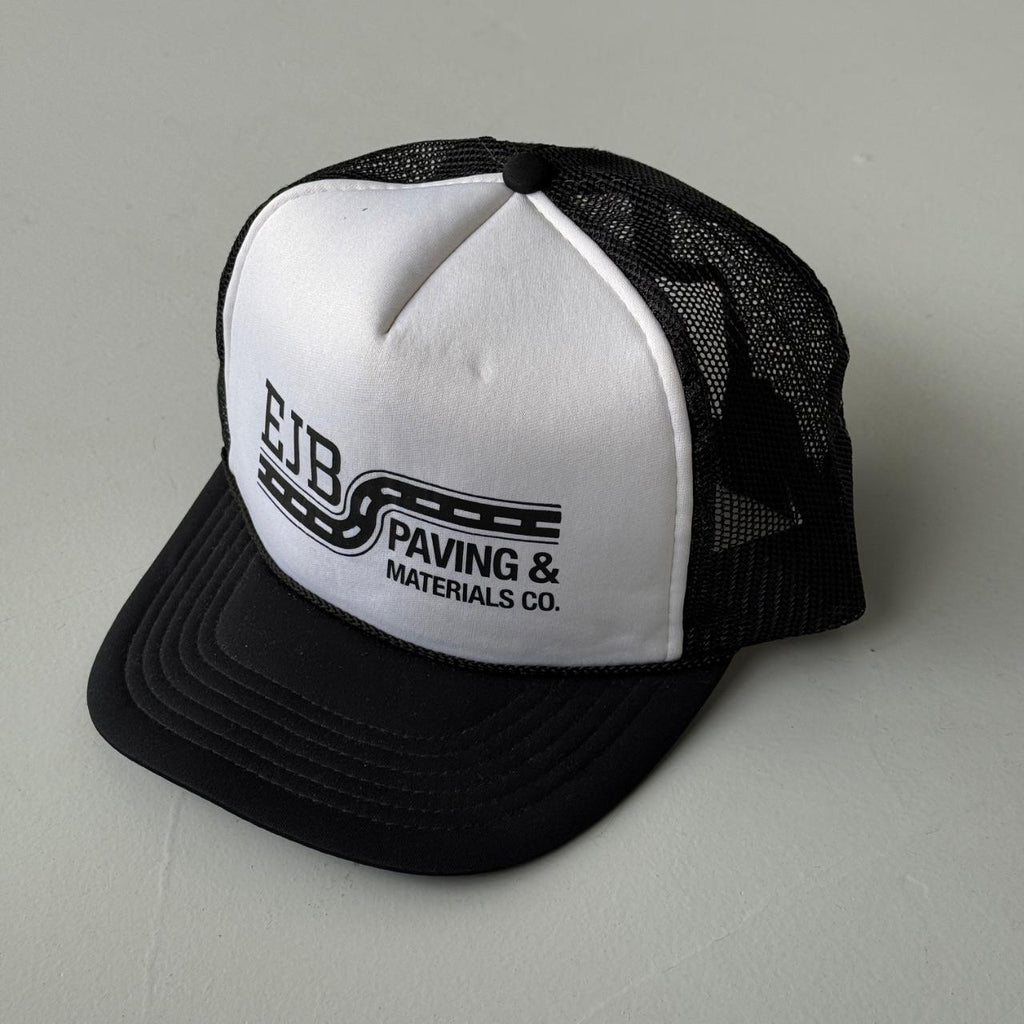 Black White EJB Paving Vintage Foam and Mesh SnapBack Trucker Cap