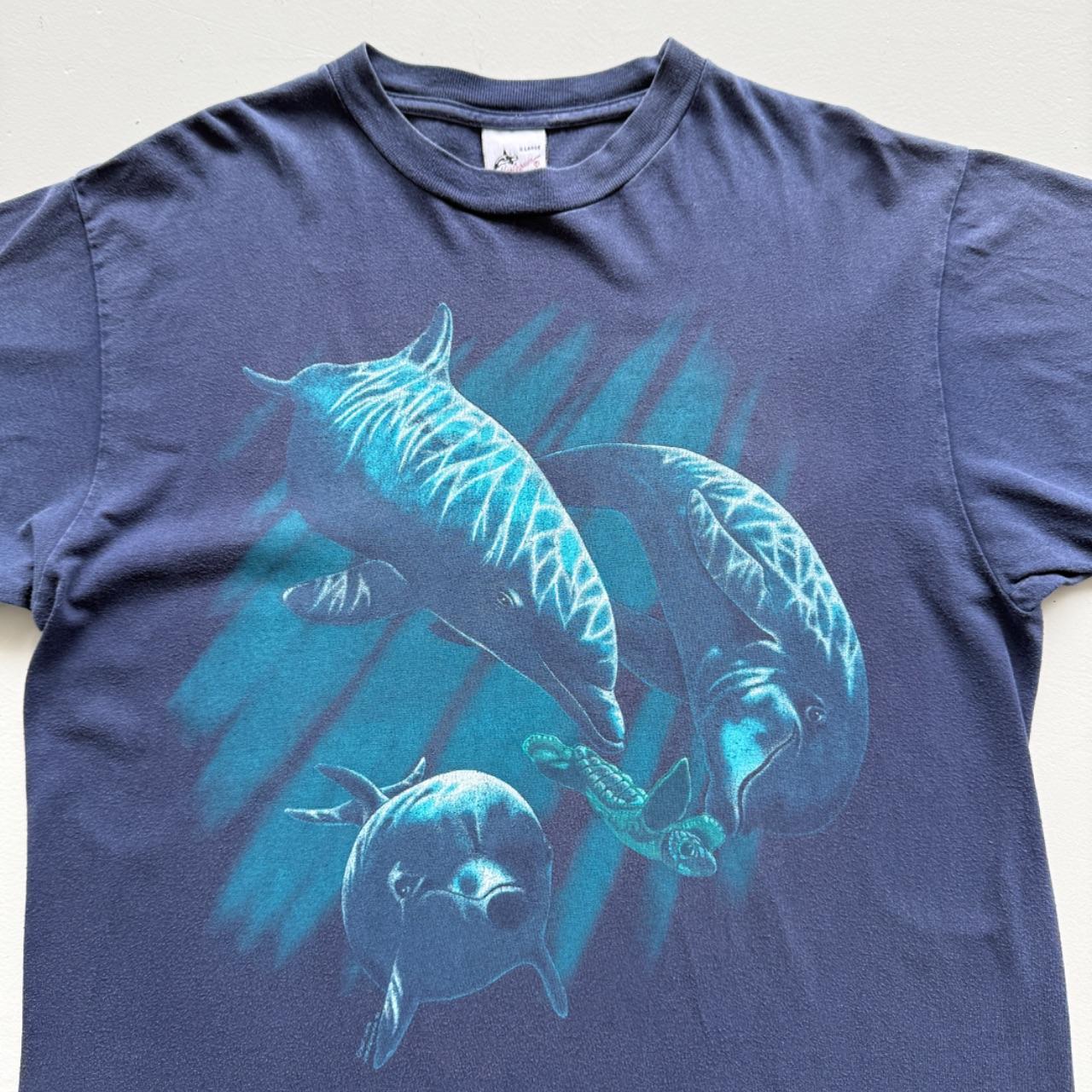 Navy Blue Dolphin 90s Vintage Nature Graphic T-Shirt - XL