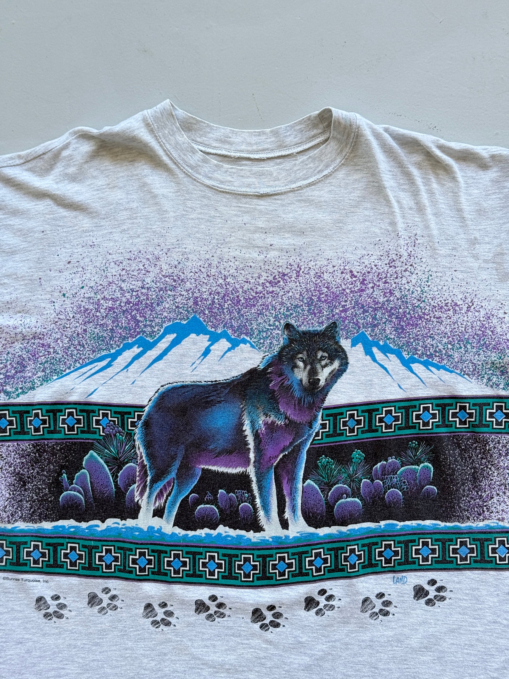 Grey Wolf AOP 90's Vintage Graphic Single Stitch T-Shirt - XL