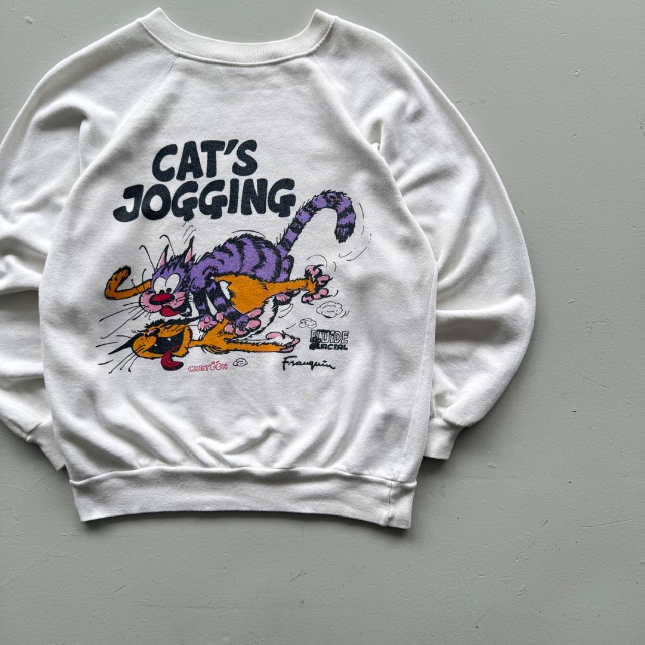 White Cats Jogging 90’s Vintage Cartoon Sweatshirt - Small