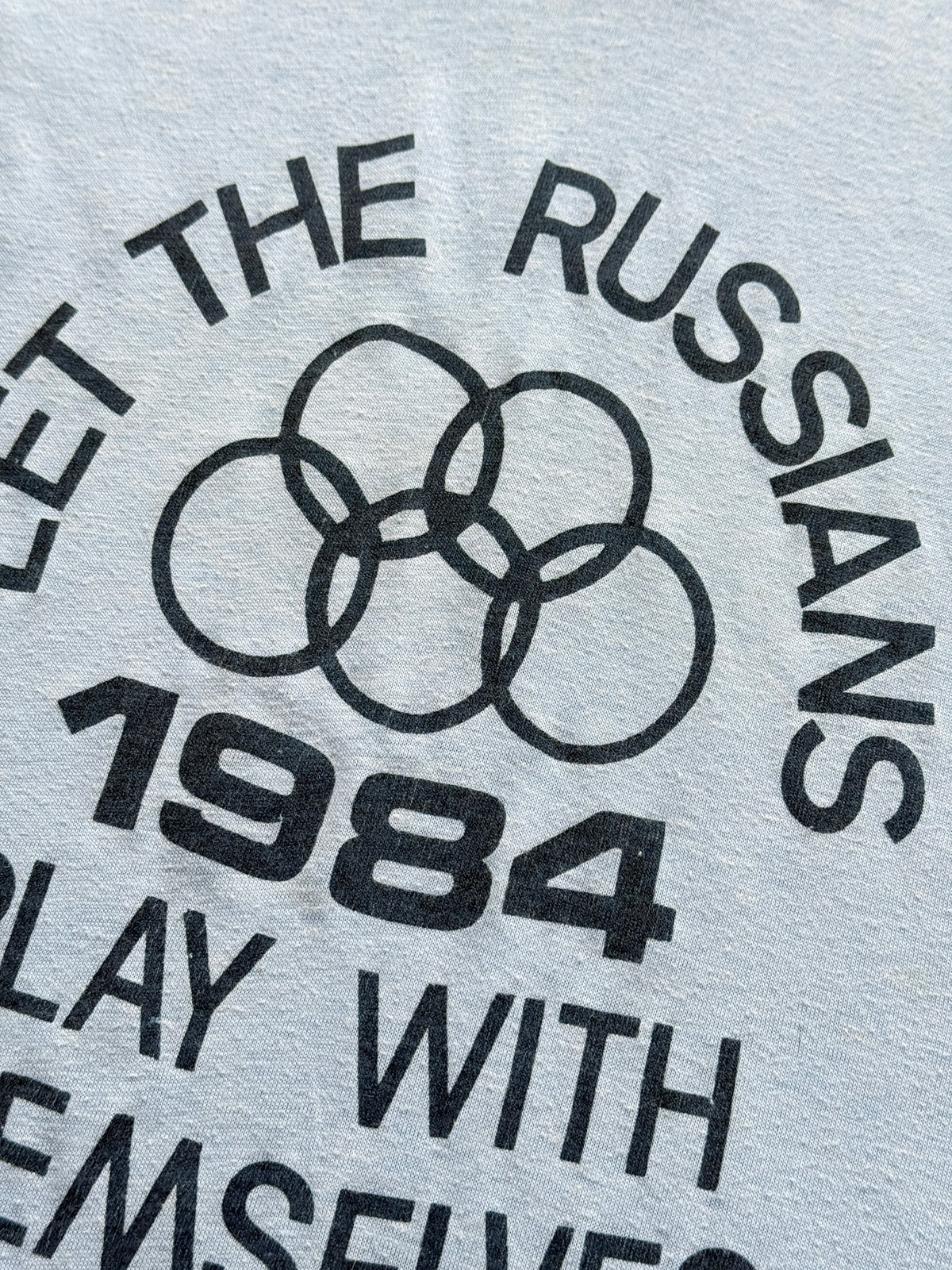 Light Blue Let The Russians 1984 Olympics 80's Vintage Cropped T-Shirt - Small