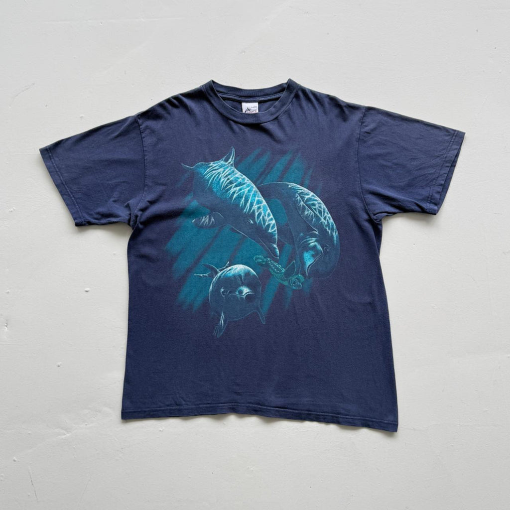 Navy Blue Dolphin 90s Vintage Nature Graphic T-Shirt - XL