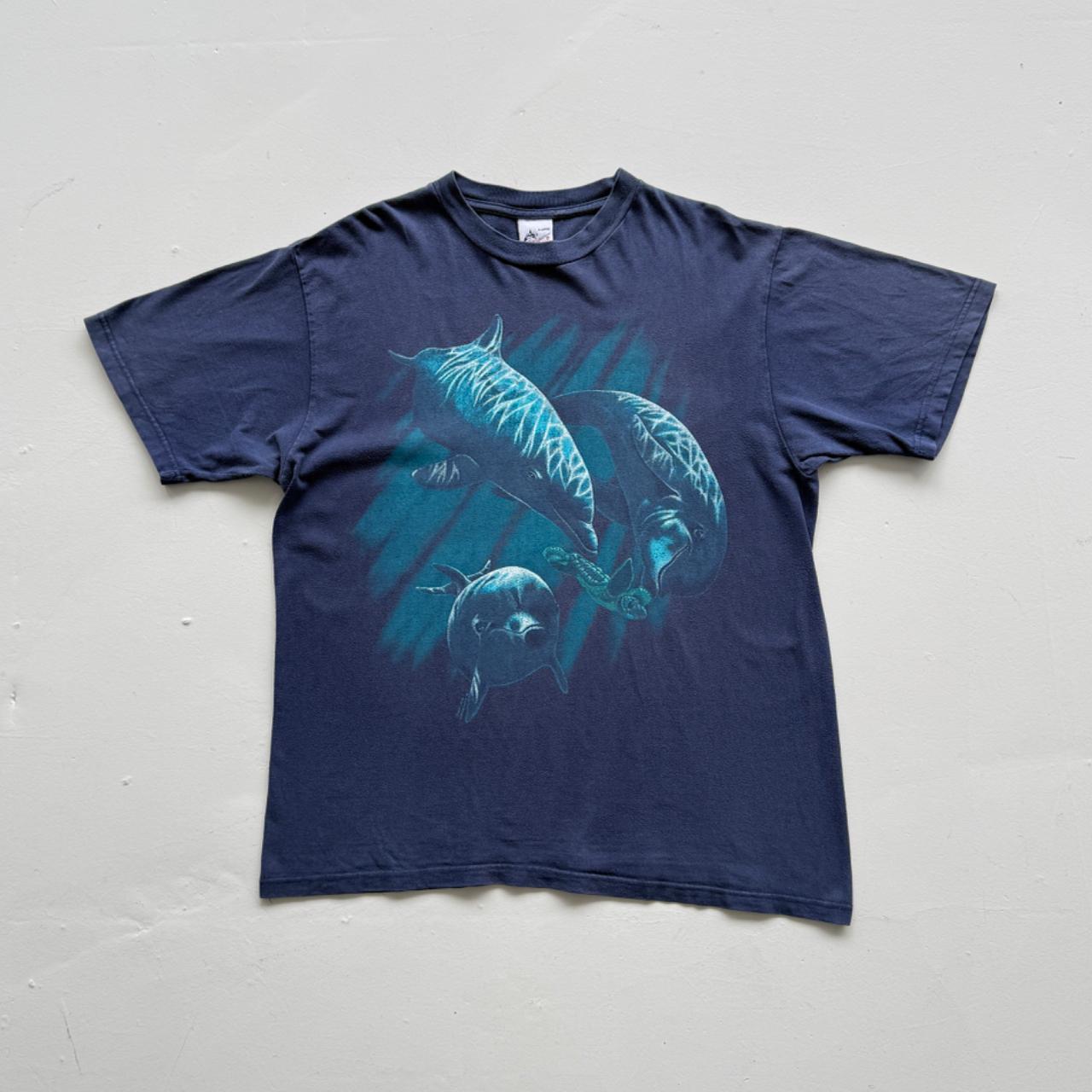 Navy Blue Dolphin 90s Vintage Nature Graphic T-Shirt - XL