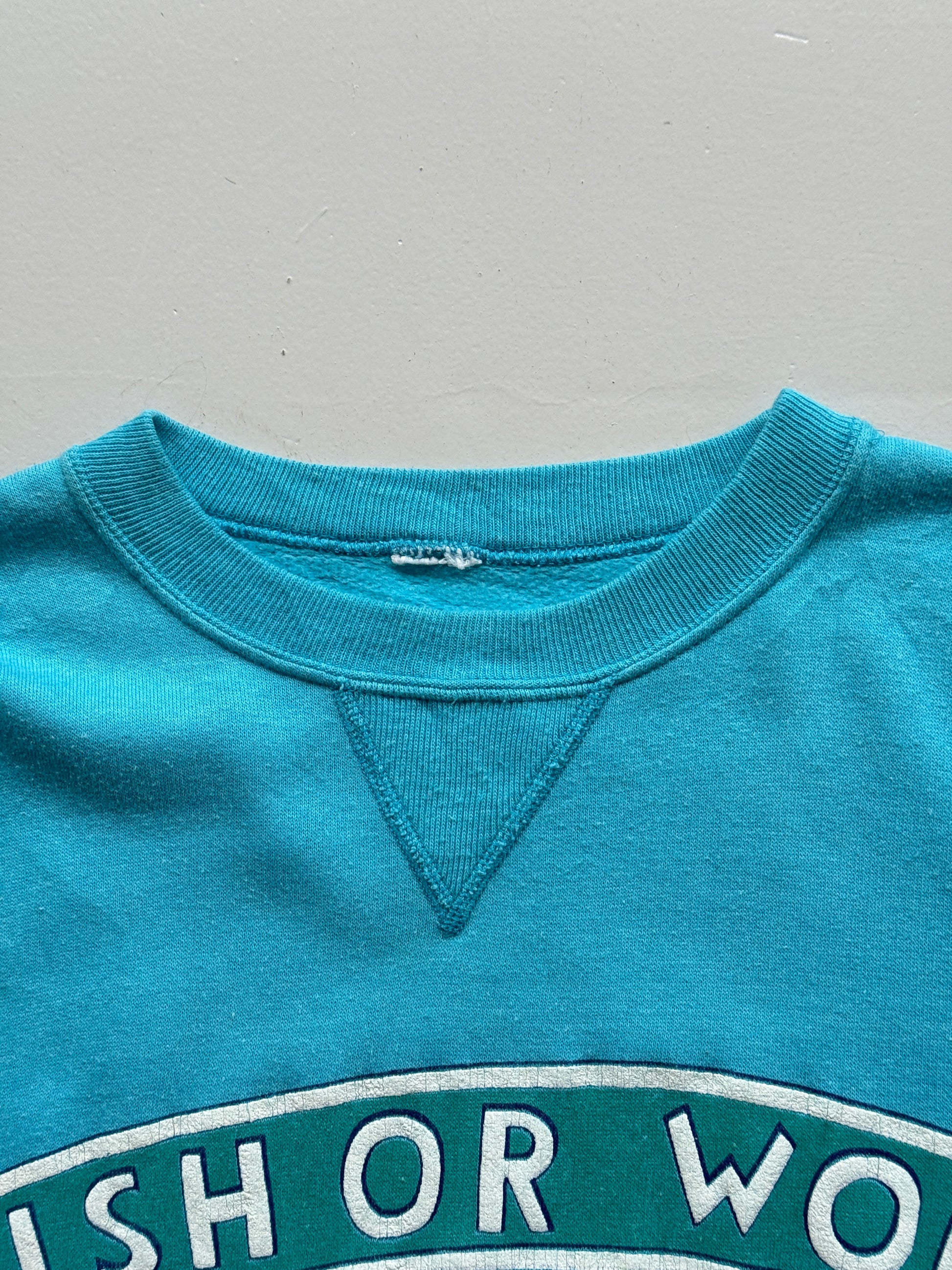 Light Blue Wish or Work 80's Vintage Graphic Sweatshirt Jumper - Large