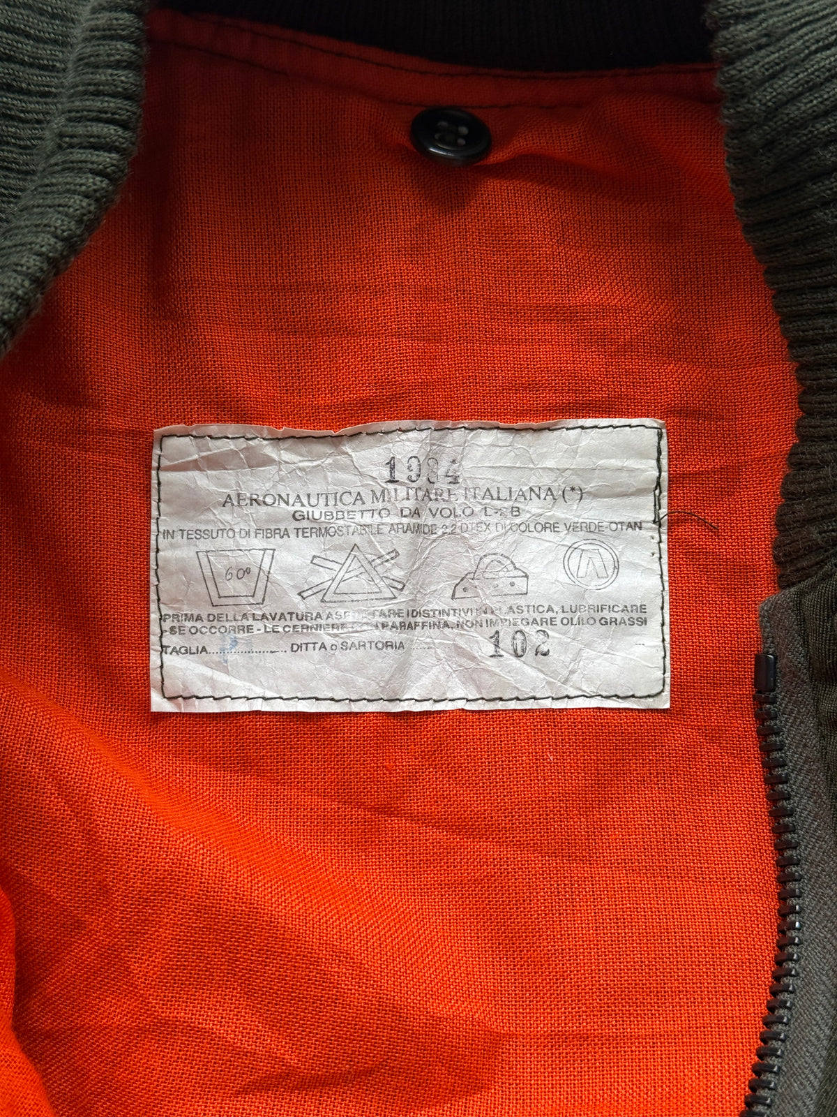 Olive Aeronautica Militare Italiana 1984 Vintage Flight Bomber Jacket - Medium