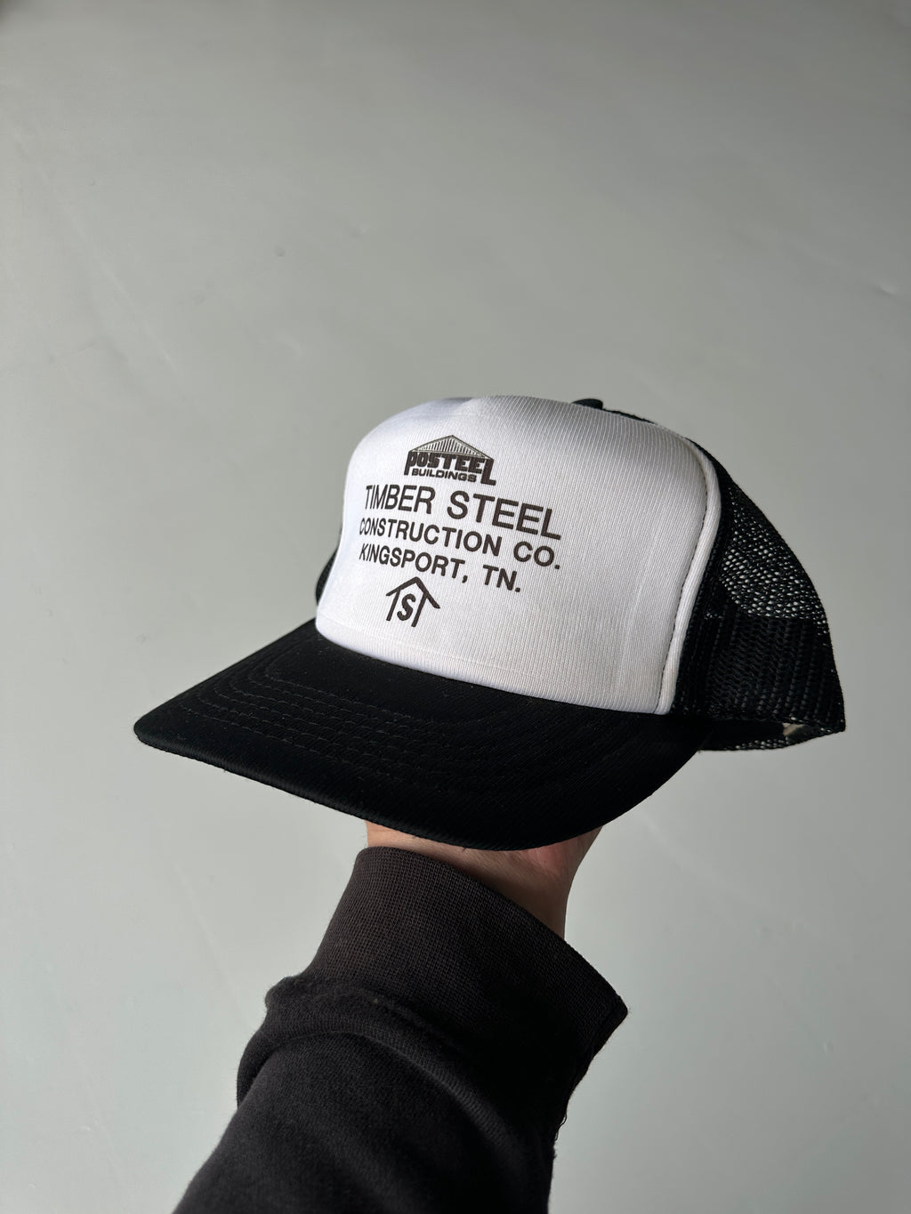 White / Black Timber Steel Construction Co. Vintage Foam SnapBack Trucker Cap