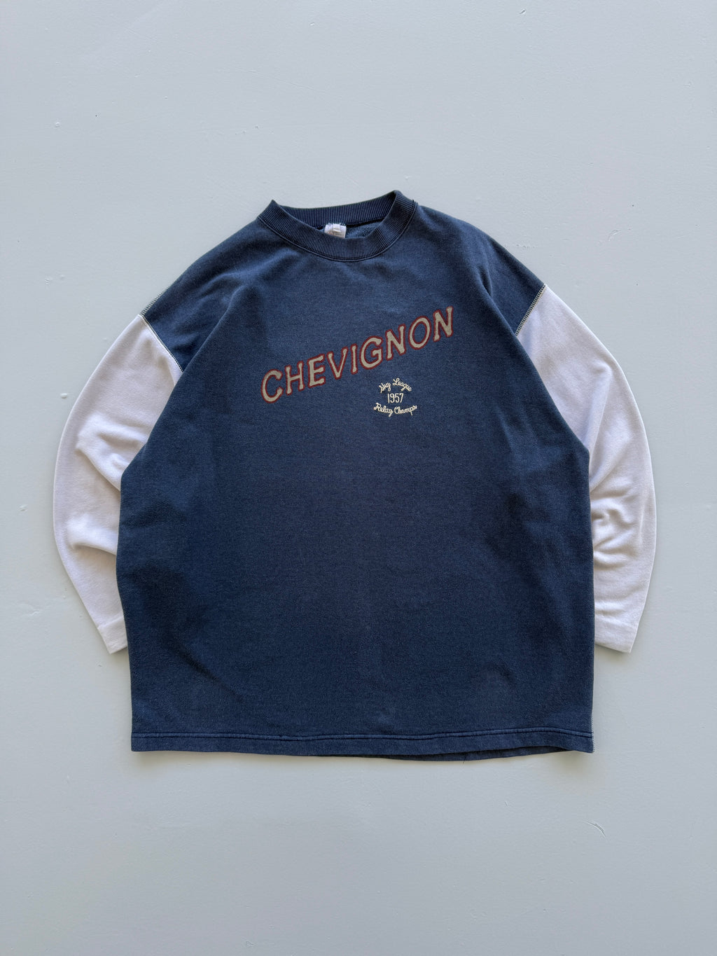 Navy Blue Chevignon 90's Vintage Graphic Crewneck Sweatshirt - XL