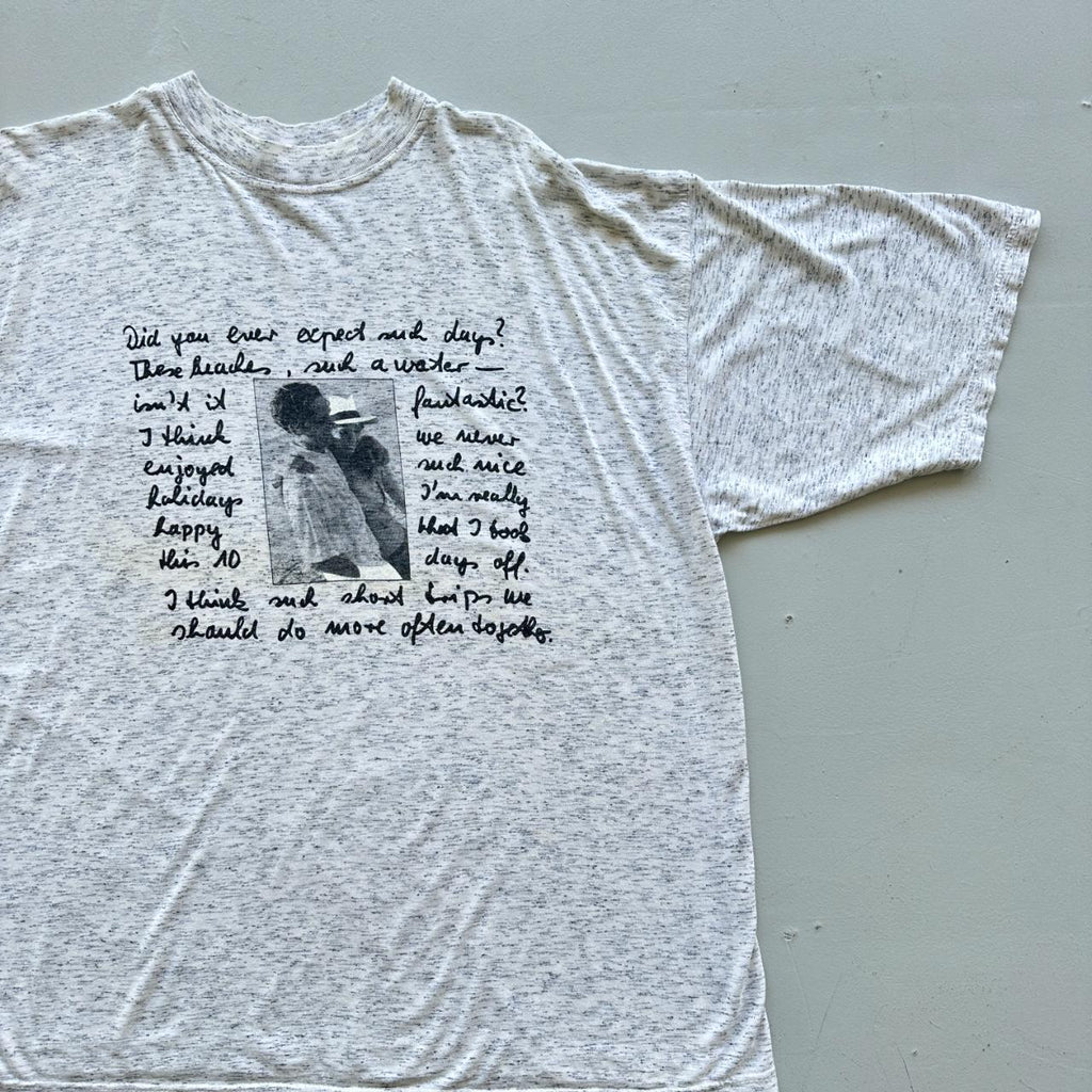 Grey Marl Romantic Poem Vintage 90's T-shirt - XL