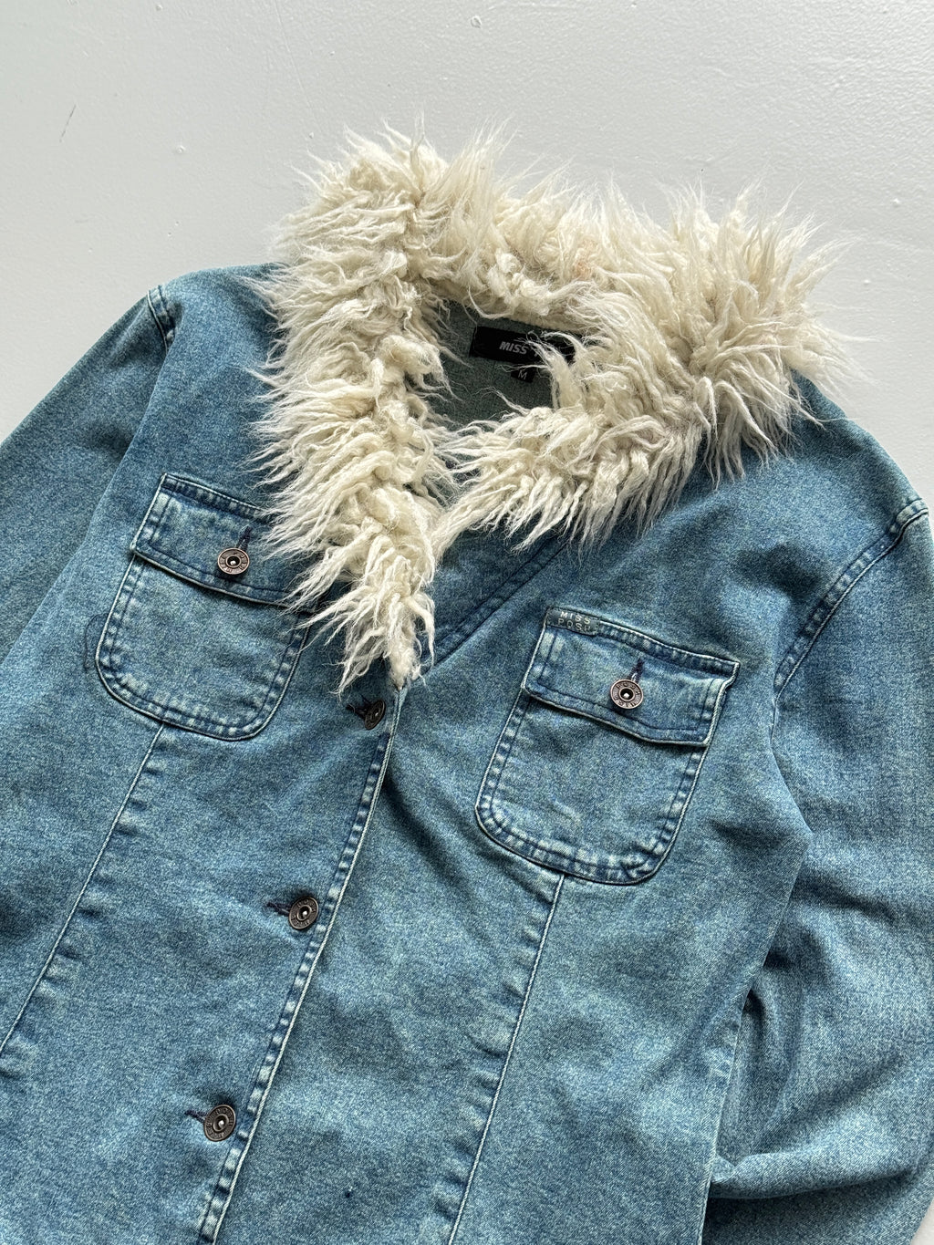 Blue Miss Posh 00's Vintage Y2K Denim Fur Jacket - Size 6