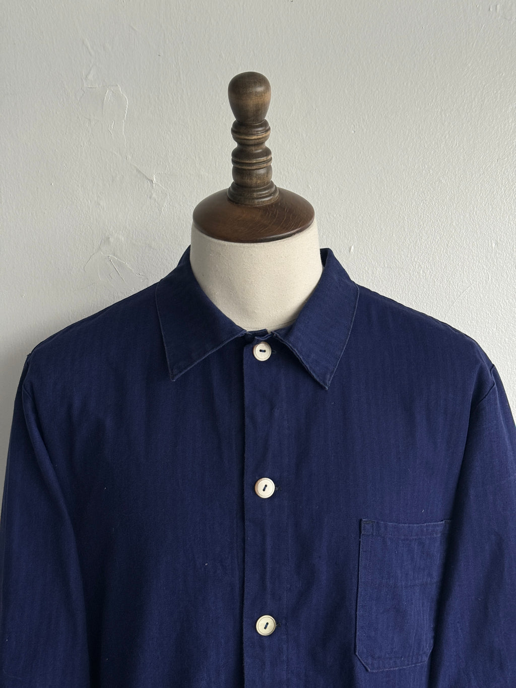 Indigo Blue Herringbone German Vintage Workwear Chore Jacket CH524 - Medium