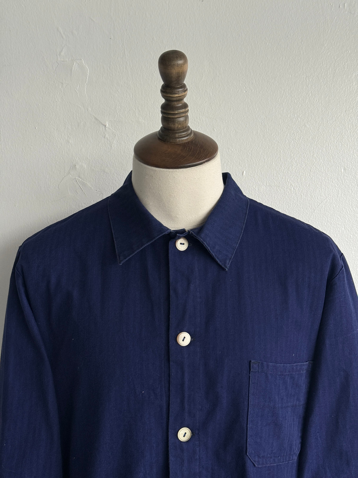 Indigo Blue Herringbone German Vintage Workwear Chore Jacket CH524 - Medium