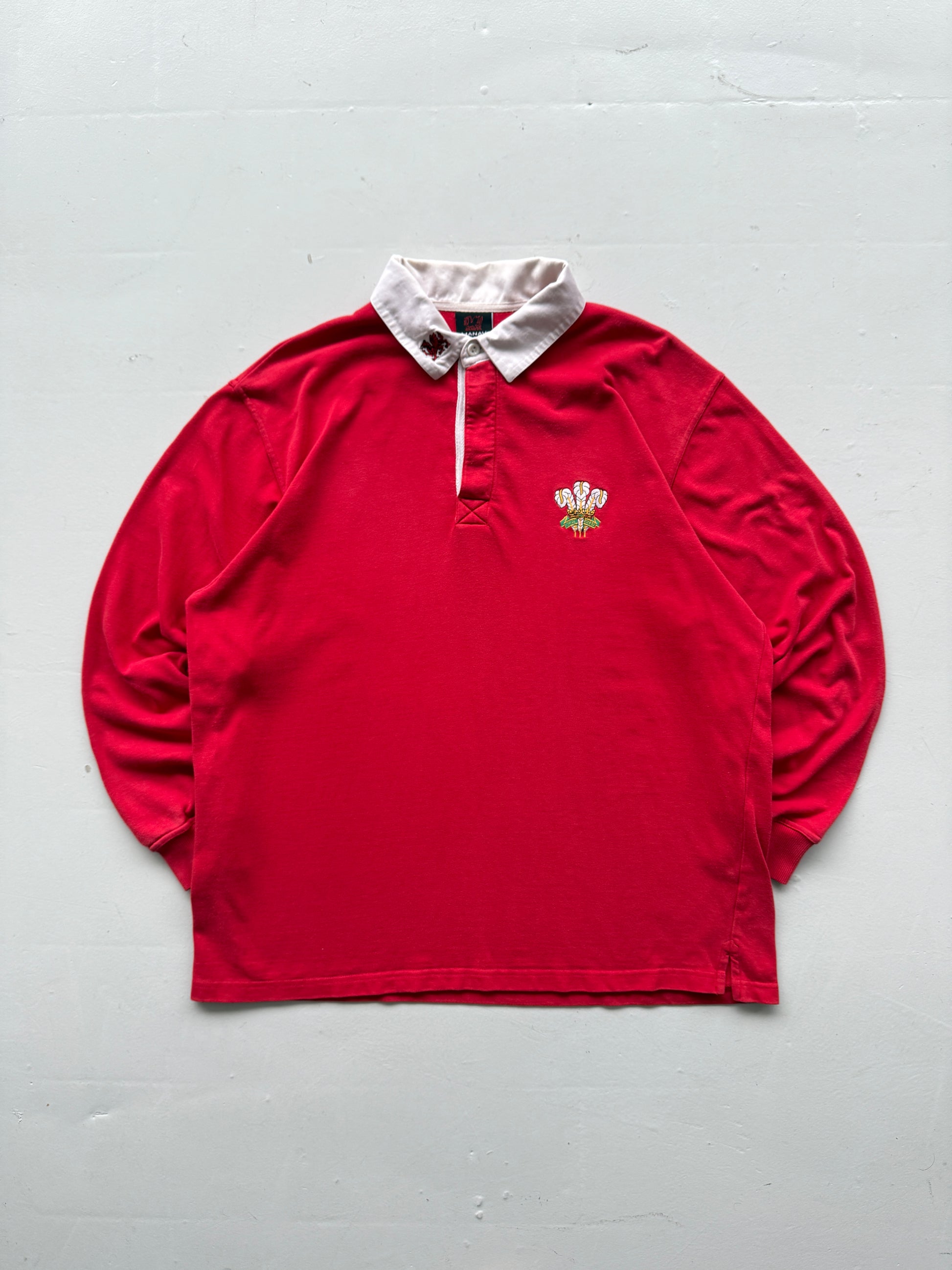 Red Wales 90's Vintage Long Sleeve Rugby Union Jersey Polo - XL