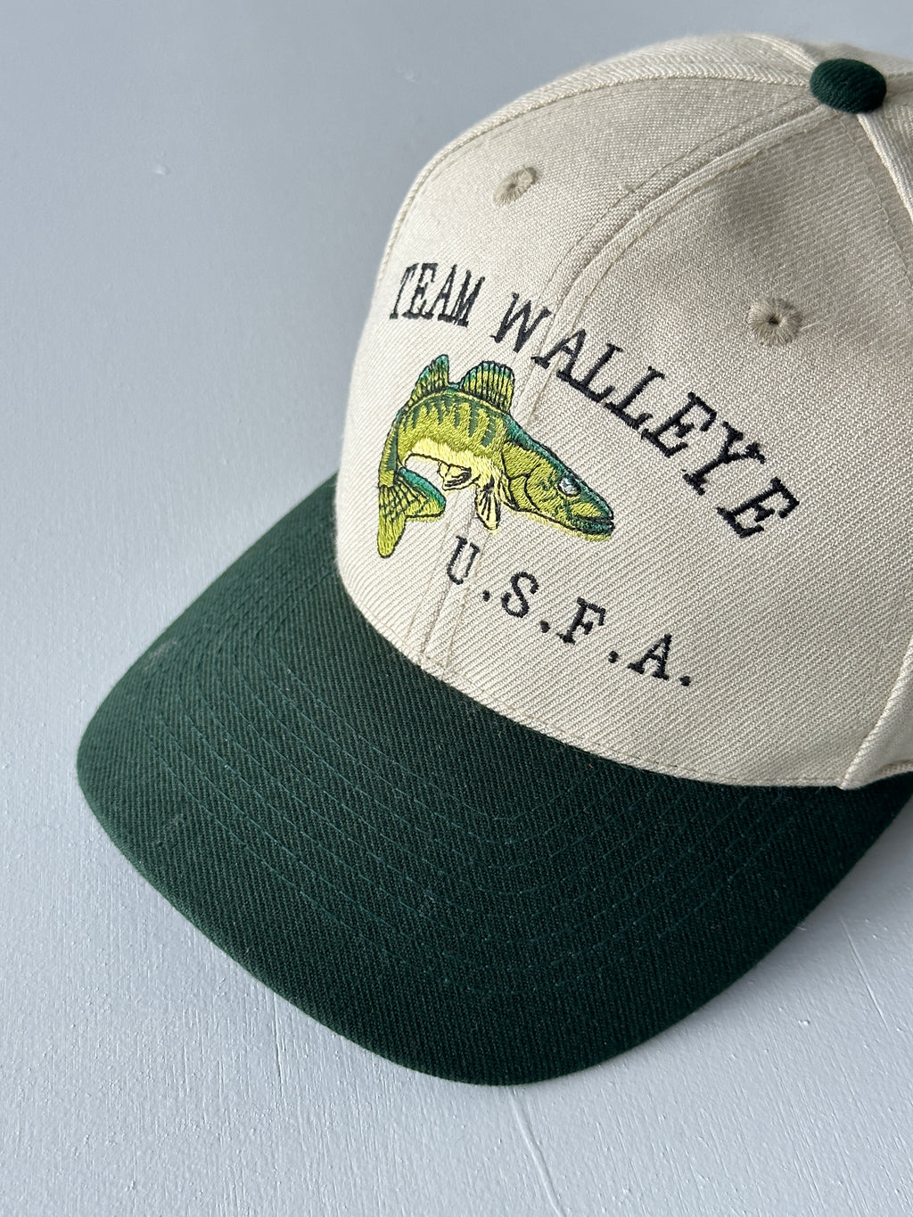 Stone / Green Team Walleye U.S.F.A. 90's Vintage SnapBack Trucker Cap