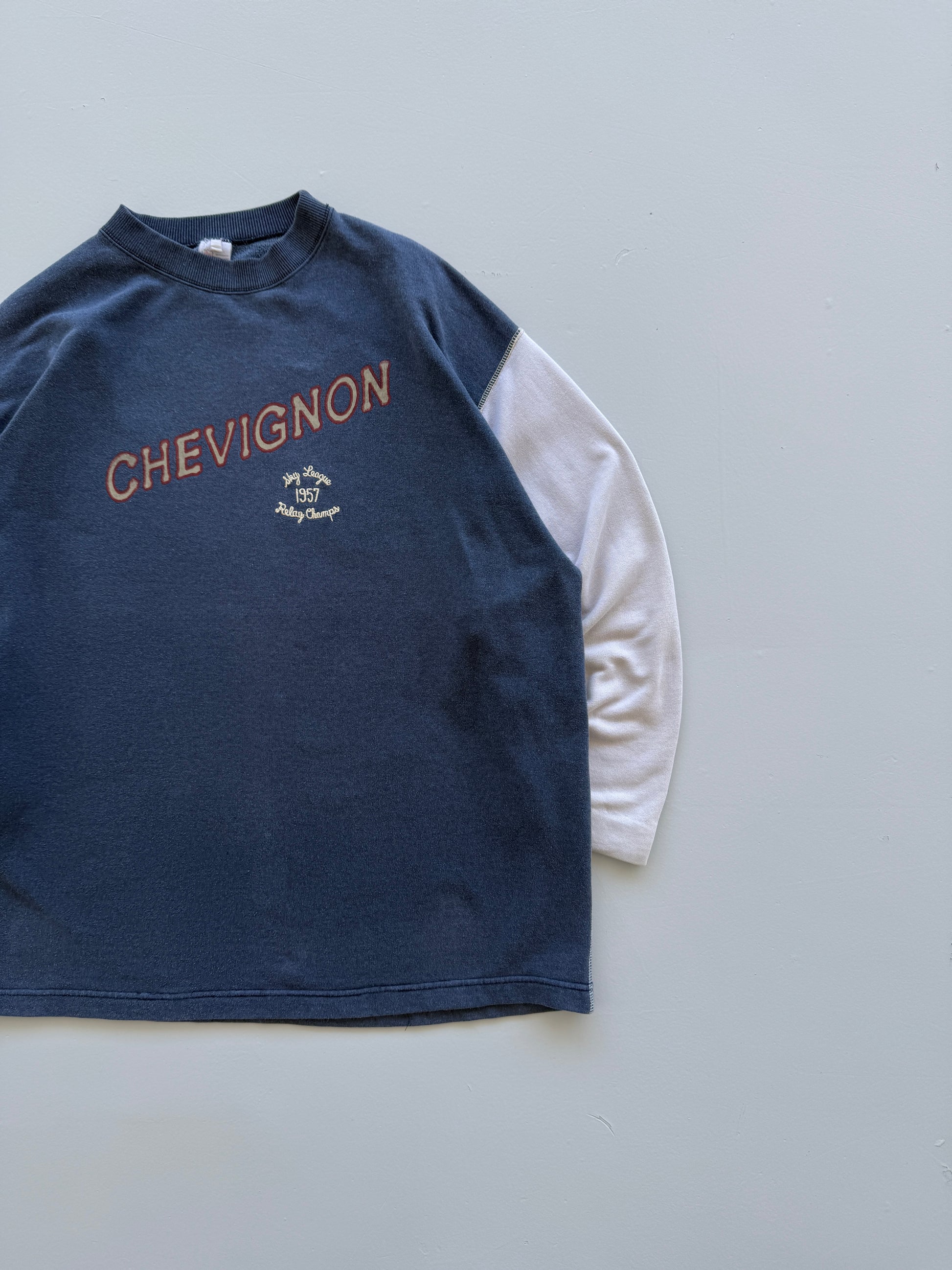 Navy Blue Chevignon 90's Vintage Graphic Crewneck Sweatshirt - XL