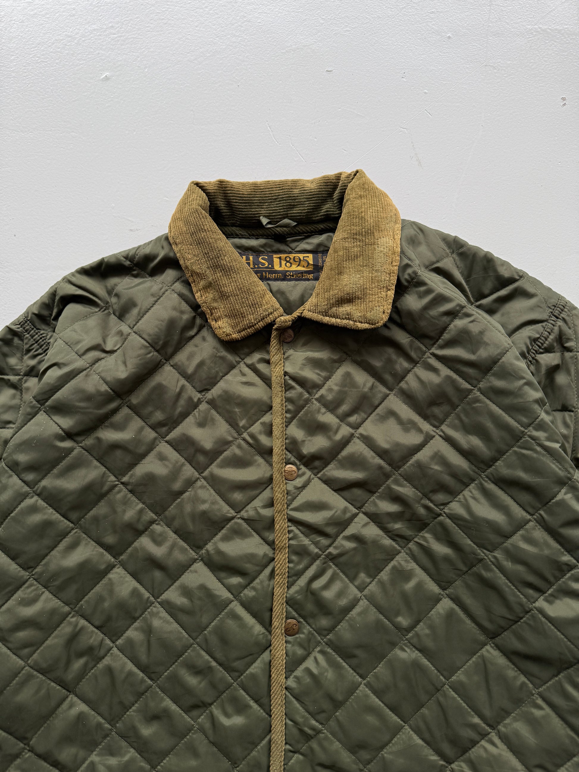 Green Quilted Check 80's Vintage Military Style Jacket - XL