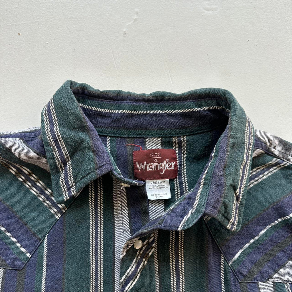 Navy Blue and Green Vintage Western Wrangler Shirt - XL