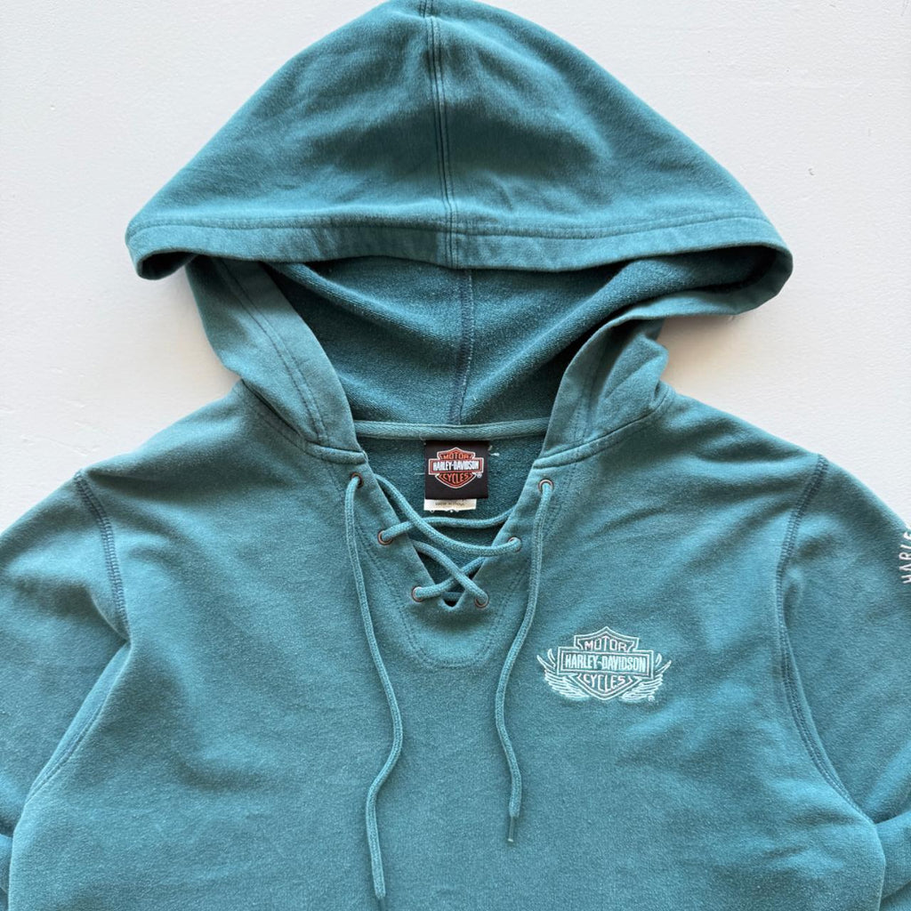 Blue Harley Davidson 00's Y2K Jumper Hoodie - Womens Large