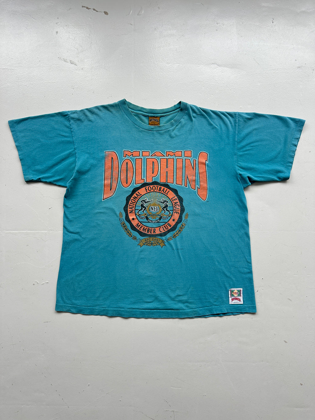 Blue Miami Dolphins Vintage Single Stitch NFL T-Shirt 90's - 2XL