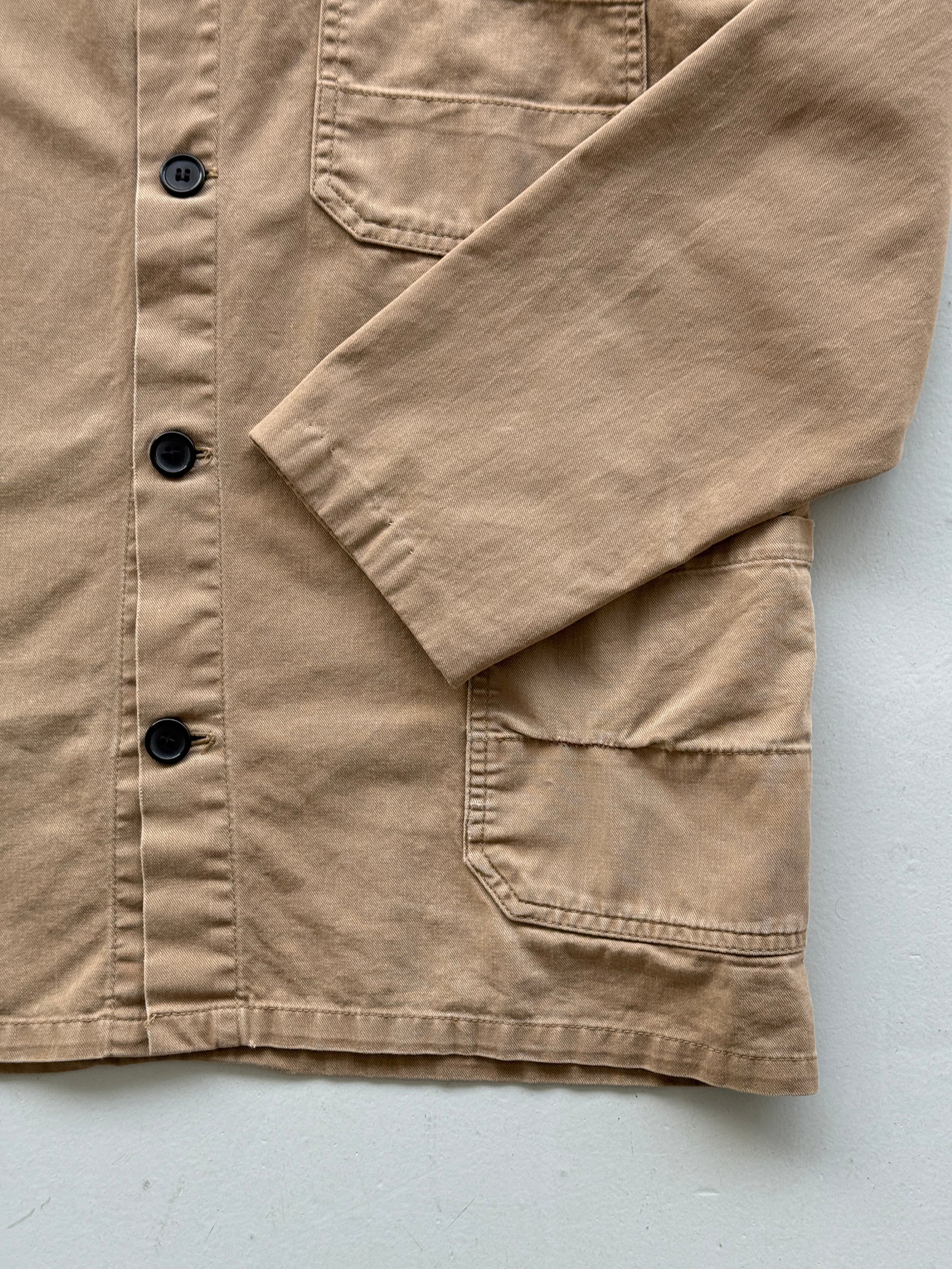 Beige Chore Jacket 90's Vintage Thrashed Workwear CH103 - Medium