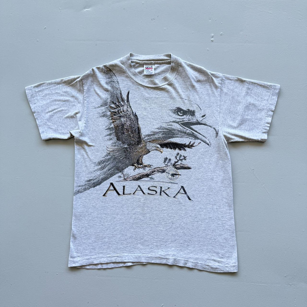 Grey Alaska Eagle AOP Vintage 90s T-shirt - Medium