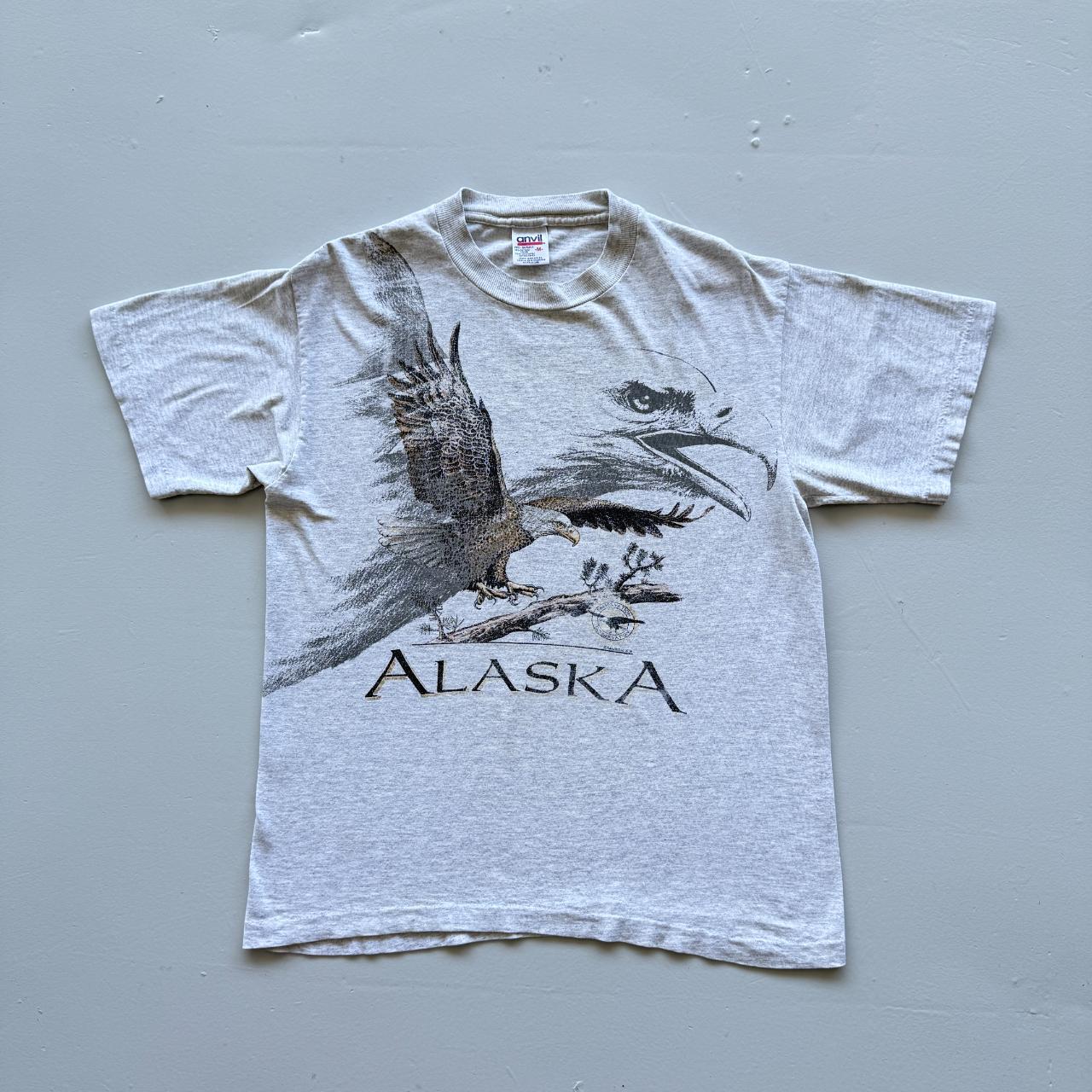 Grey Alaska Eagle AOP Vintage 90s T-shirt - Medium